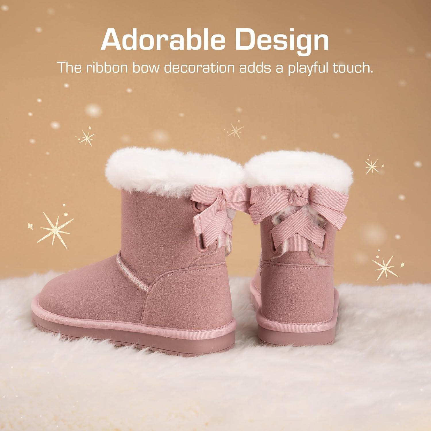 imageDREAM PAIRS Girls Boots Kids Winter Faux Fur Warm Snow Ankle FuzzyChic Kids Bow Boots for ToddlerLittle KidPink