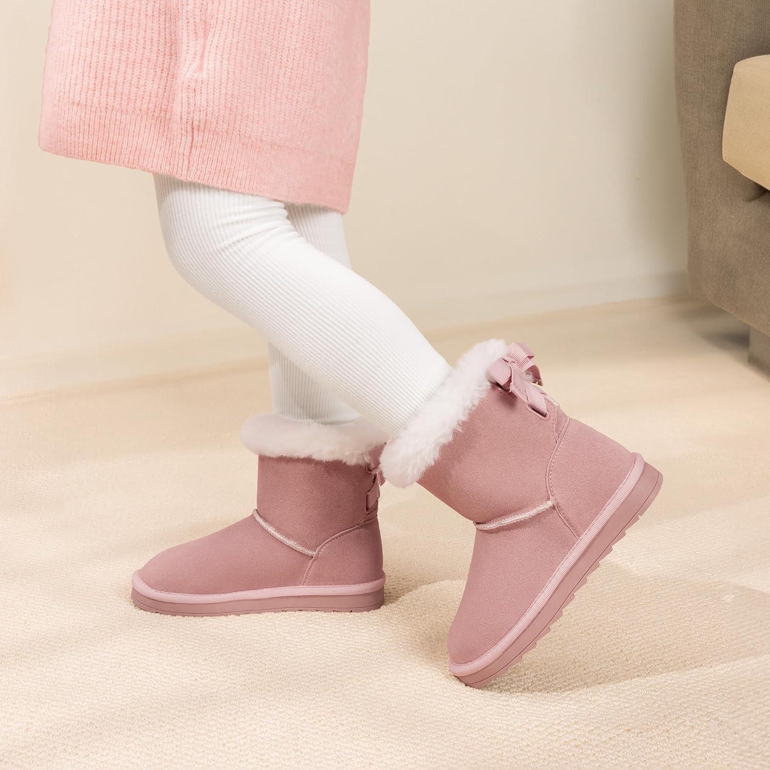 imageDREAM PAIRS Girls Boots Kids Winter Faux Fur Warm Snow Ankle FuzzyChic Kids Bow Boots for ToddlerLittle KidPink
