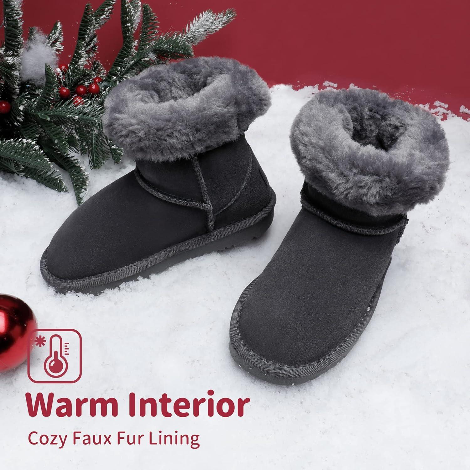 imageDREAM PAIRS Girls Boys Boots Kids Faux Fur Lined Winter Snow FuzzyClassic Kids Mid BootGrey