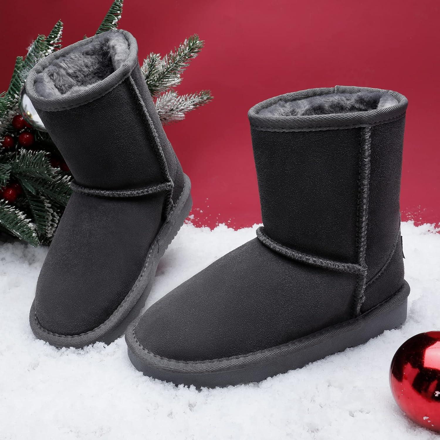 imageDREAM PAIRS Girls Boys Boots Kids Faux Fur Lined Winter Snow FuzzyClassic Kids Mid BootGrey