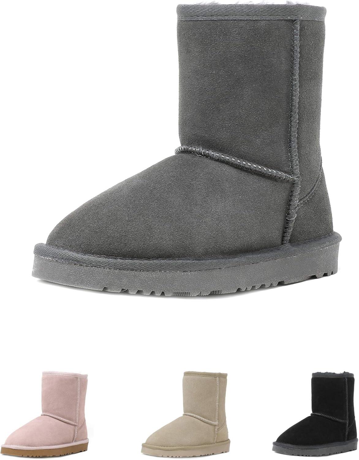 imageDREAM PAIRS Girls Boys Boots Kids Faux Fur Lined Winter Snow FuzzyClassic Kids Mid BootGrey