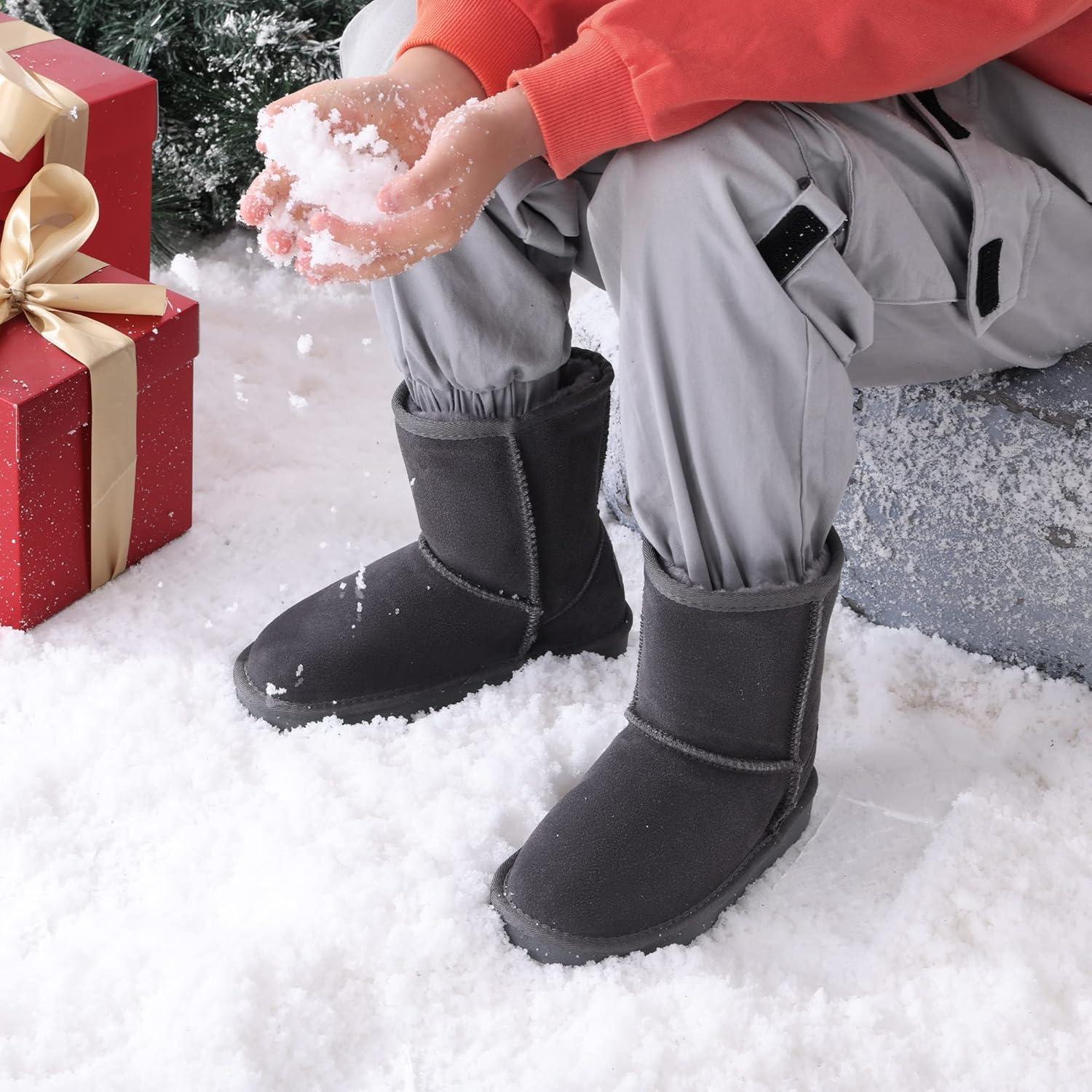 imageDREAM PAIRS Girls Boys Boots Kids Faux Fur Lined Winter Snow FuzzyClassic Kids Mid BootGrey