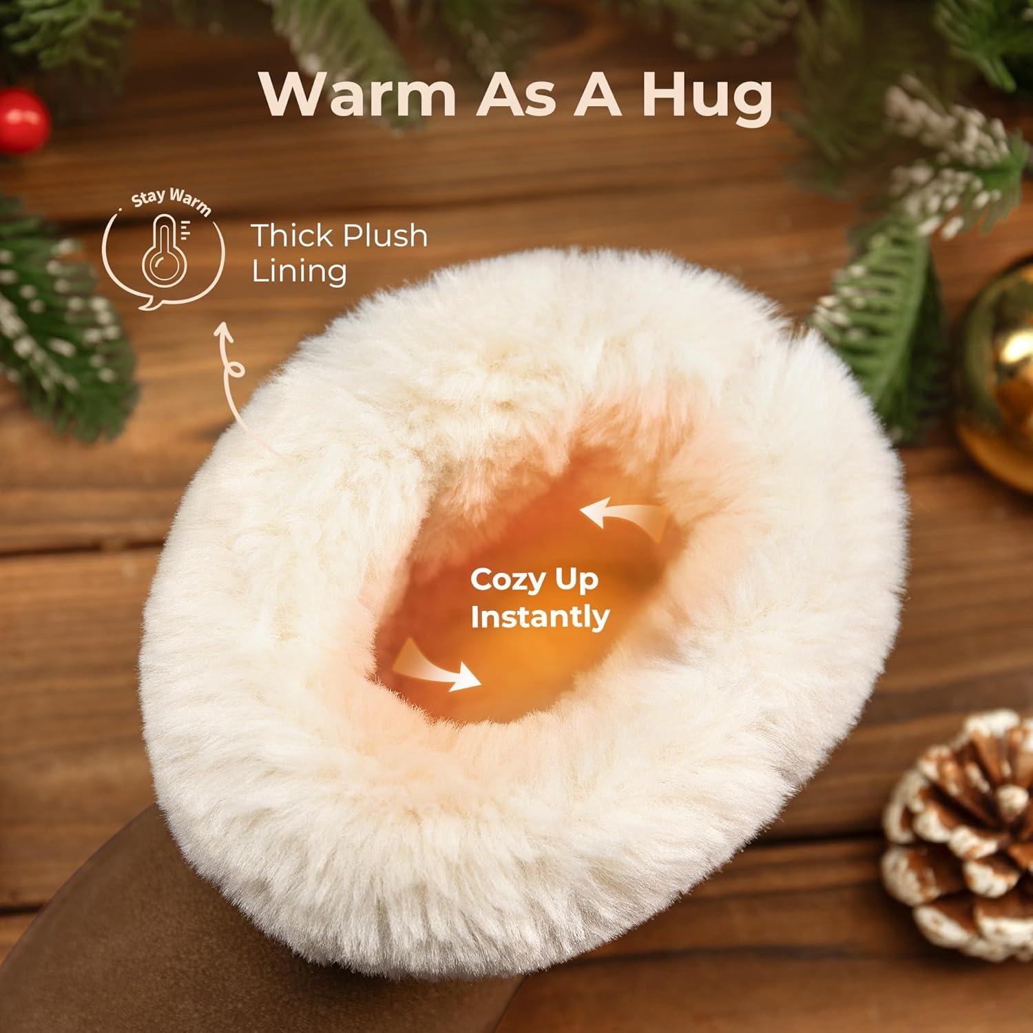 imageDREAM PAIRS Girls Boys Boots Kids Faux Fur Lined Winter Snow FuzzyClassic Kids Mid BootLight Brown