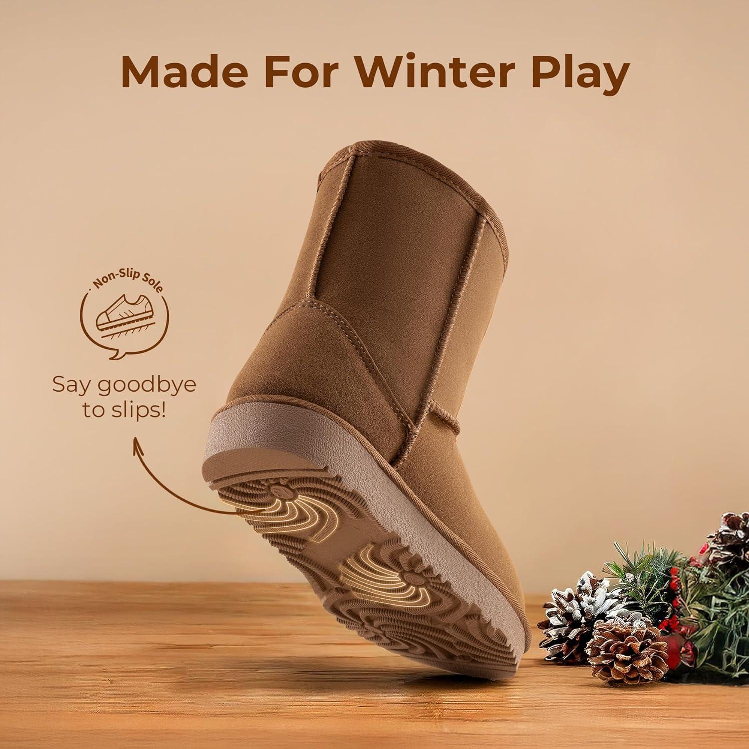 imageDREAM PAIRS Girls Boys Boots Kids Faux Fur Lined Winter Snow FuzzyClassic Kids Mid BootLight Brown