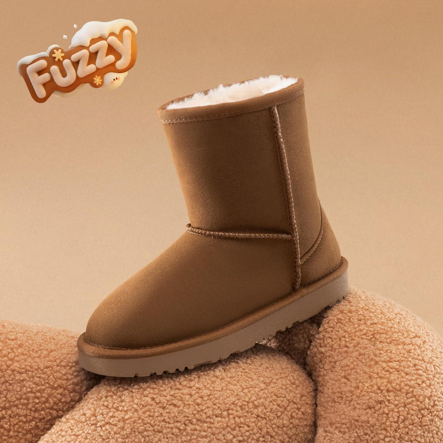 imageDREAM PAIRS Girls Boys Boots Kids Faux Fur Lined Winter Snow FuzzyClassic Kids Mid BootLight Brown