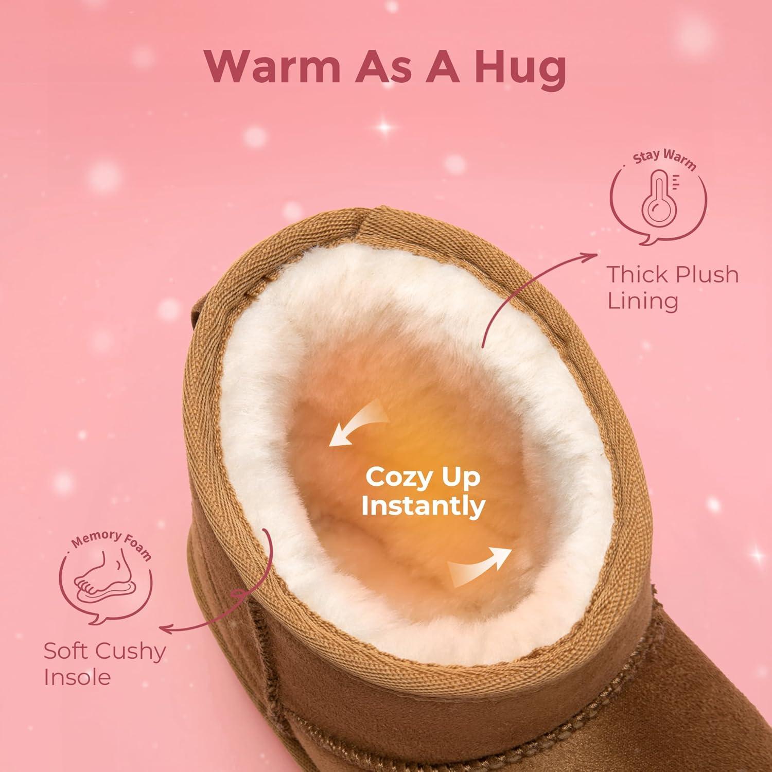 imageDREAM PAIRS Girls Boys Boots Kids Winter Ankle Faux Fur Lined Snow Shoes FuzzyClassic Kids Low Boot for ToddlerLittle KidBig KidCamel