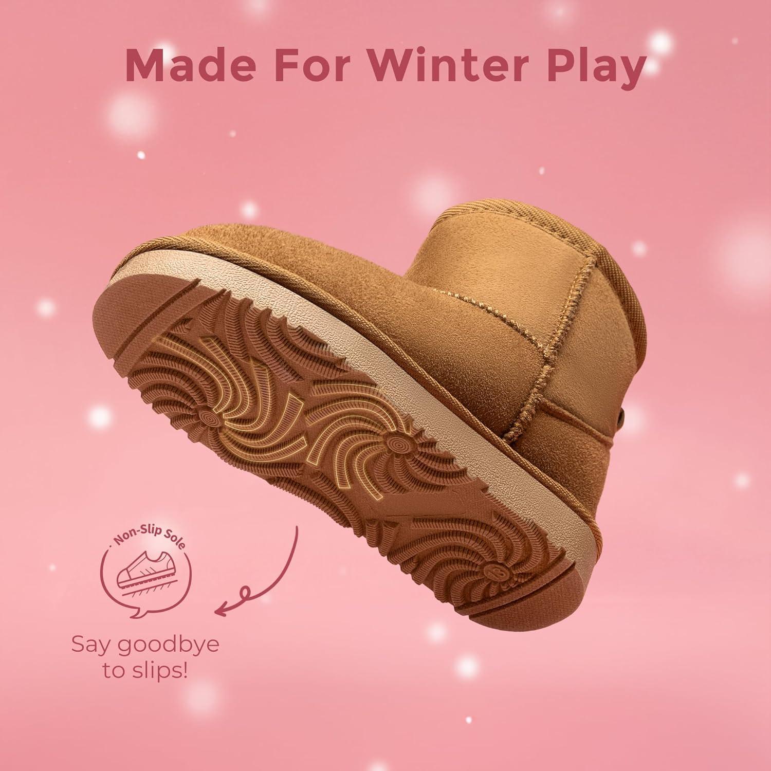 imageDREAM PAIRS Girls Boys Boots Kids Winter Ankle Faux Fur Lined Snow Shoes FuzzyClassic Kids Low Boot for ToddlerLittle KidBig KidCamel