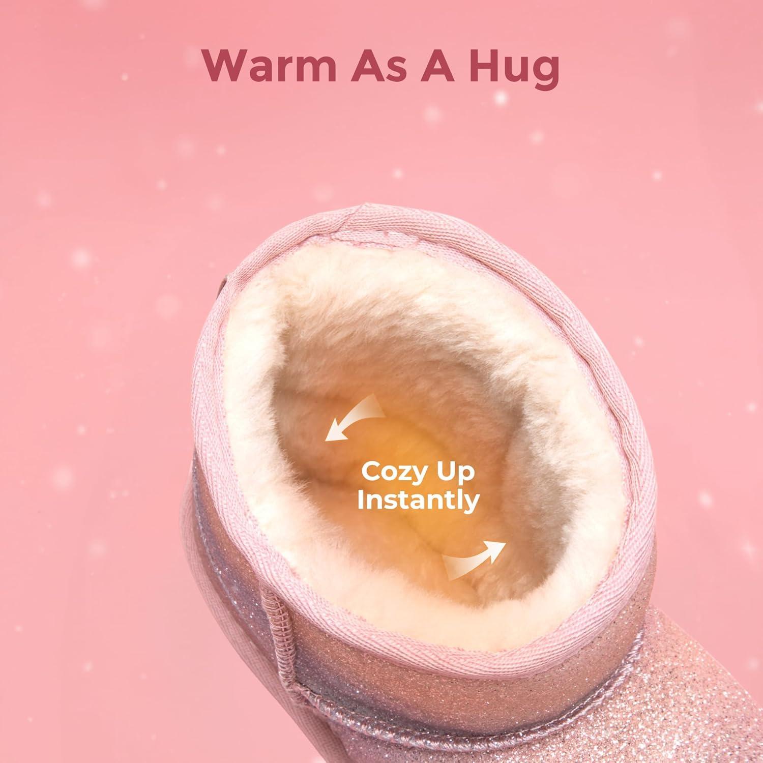 imageDREAM PAIRS Girls Boys Boots Kids Winter Ankle Faux Fur Lined Snow Shoes FuzzyClassic Kids Low Boot for ToddlerLittle KidBig KidPinkRainbow