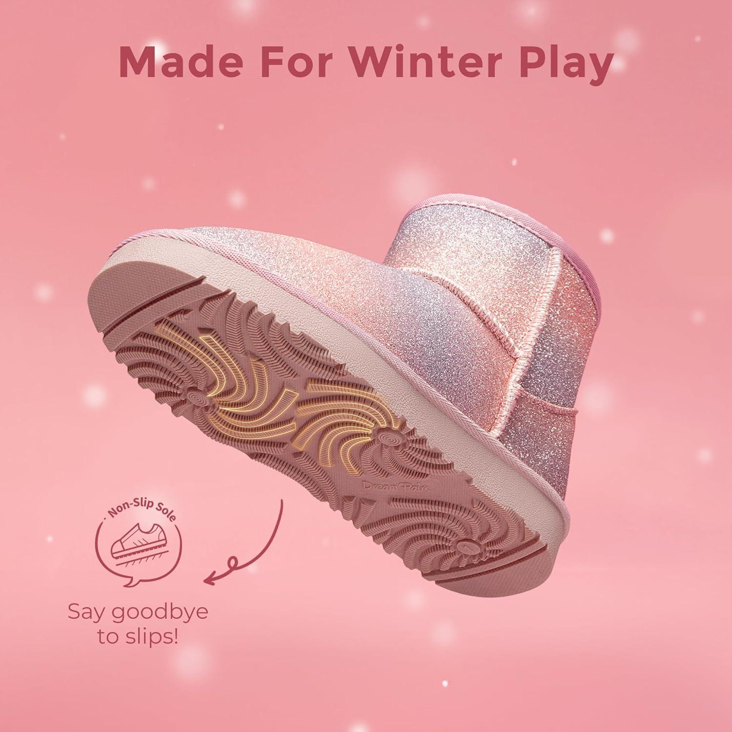 imageDREAM PAIRS Girls Boys Boots Kids Winter Ankle Faux Fur Lined Snow Shoes FuzzyClassic Kids Low Boot for ToddlerLittle KidBig KidPinkRainbow