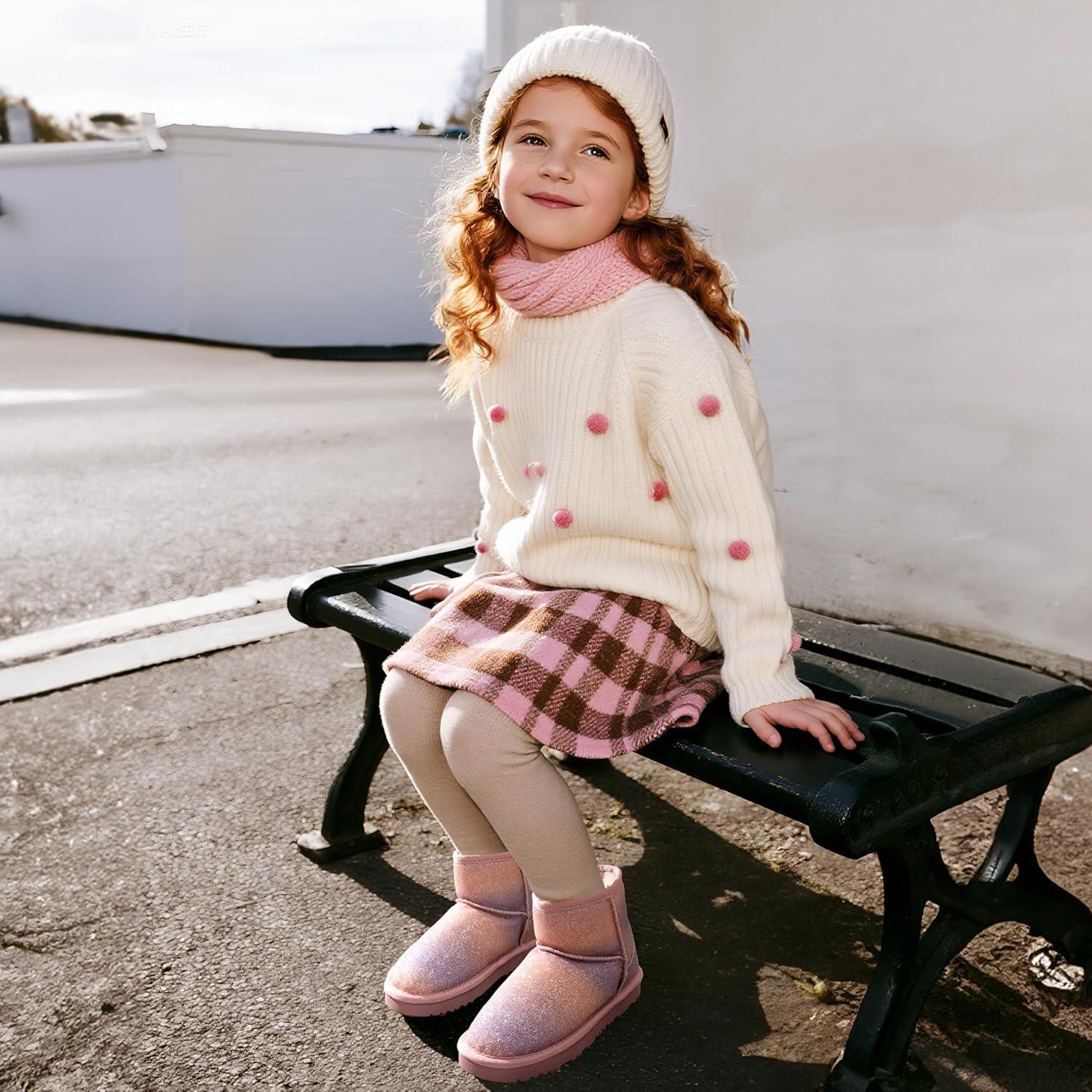 imageDREAM PAIRS Girls Boys Boots Kids Winter Ankle Faux Fur Lined Snow Shoes FuzzyClassic Kids Low Boot for ToddlerLittle KidBig KidPinkRainbow