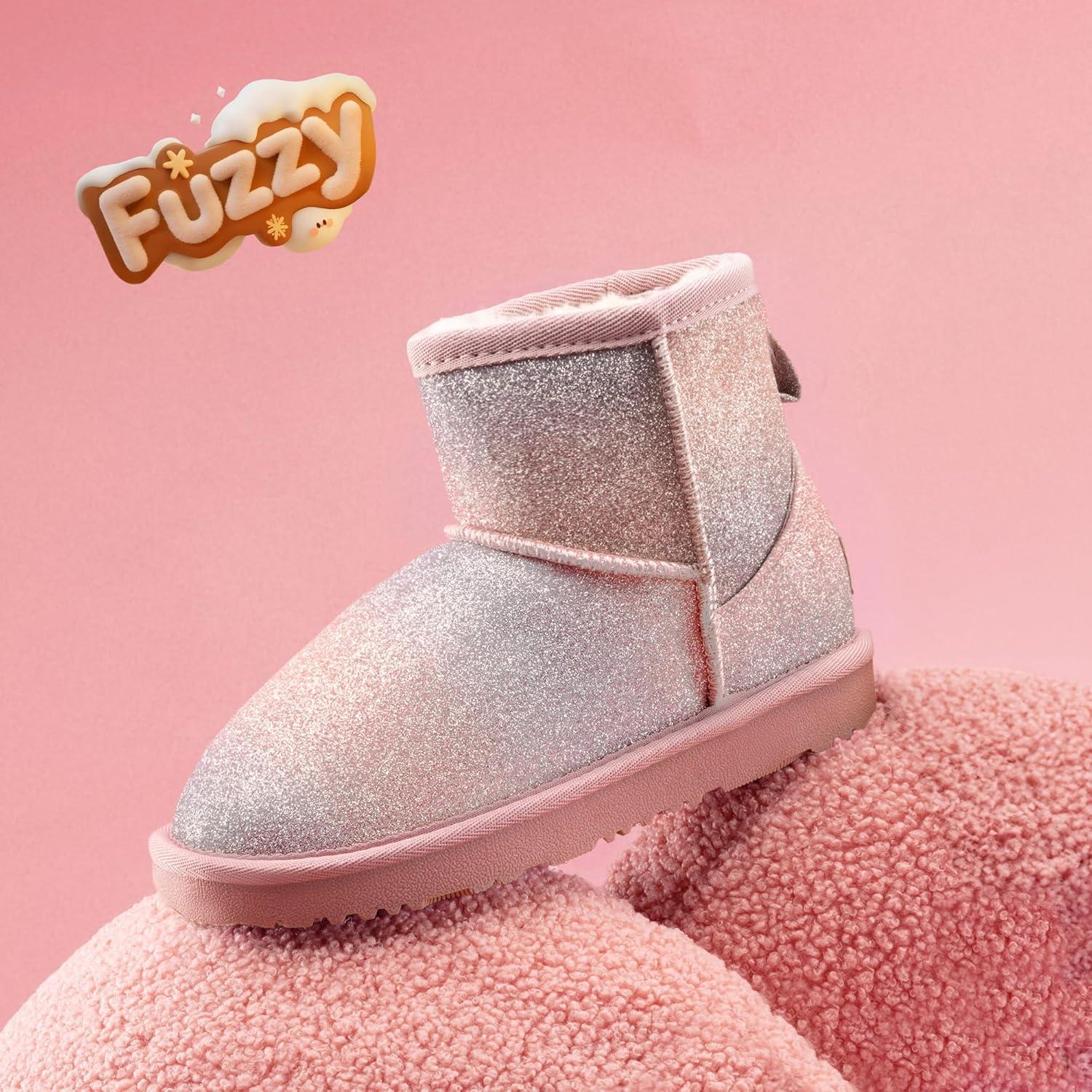 imageDREAM PAIRS Girls Boys Boots Kids Winter Ankle Faux Fur Lined Snow Shoes FuzzyClassic Kids Low Boot for ToddlerLittle KidBig KidPinkRainbow