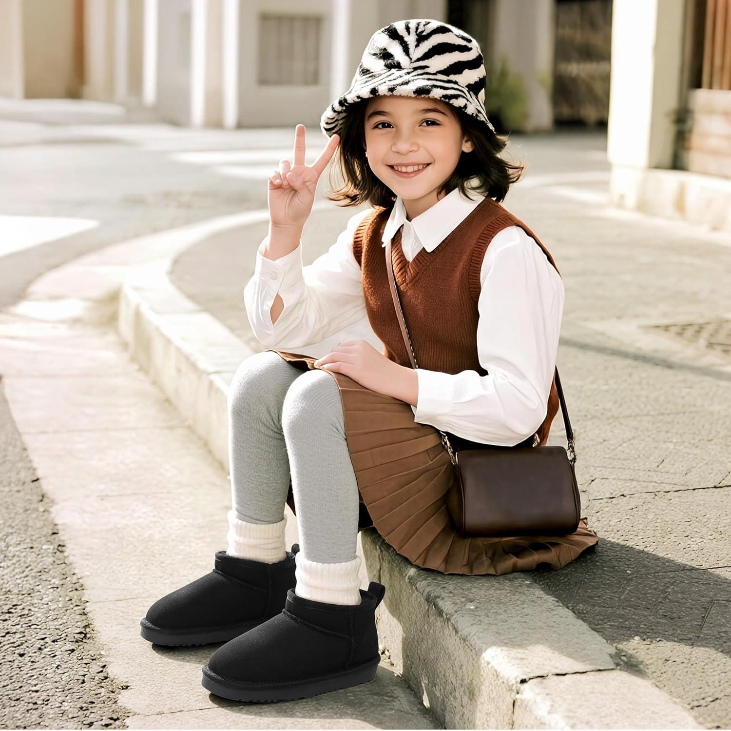 imageDREAM PAIRS Girls Boys Boots Kids Winter Ankle Faux Fur Lined Warm Snow Shoes Kid Short Boots for Little KidBig KidBlack