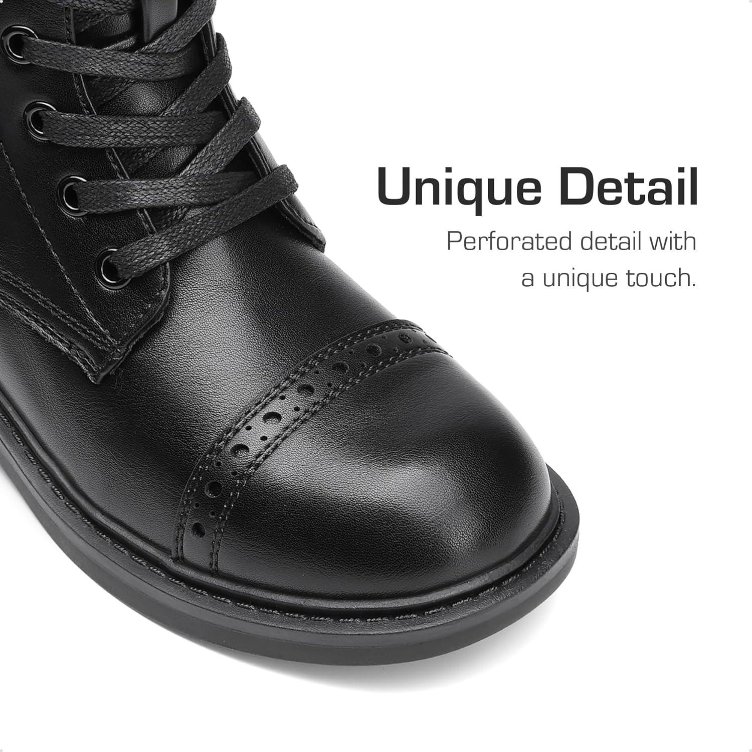 imageDREAM PAIRS Girls Boys Combat Ankle Boots Side Zipper Shoes with Lace Up for ToddlerLittle KidBig KidBlack