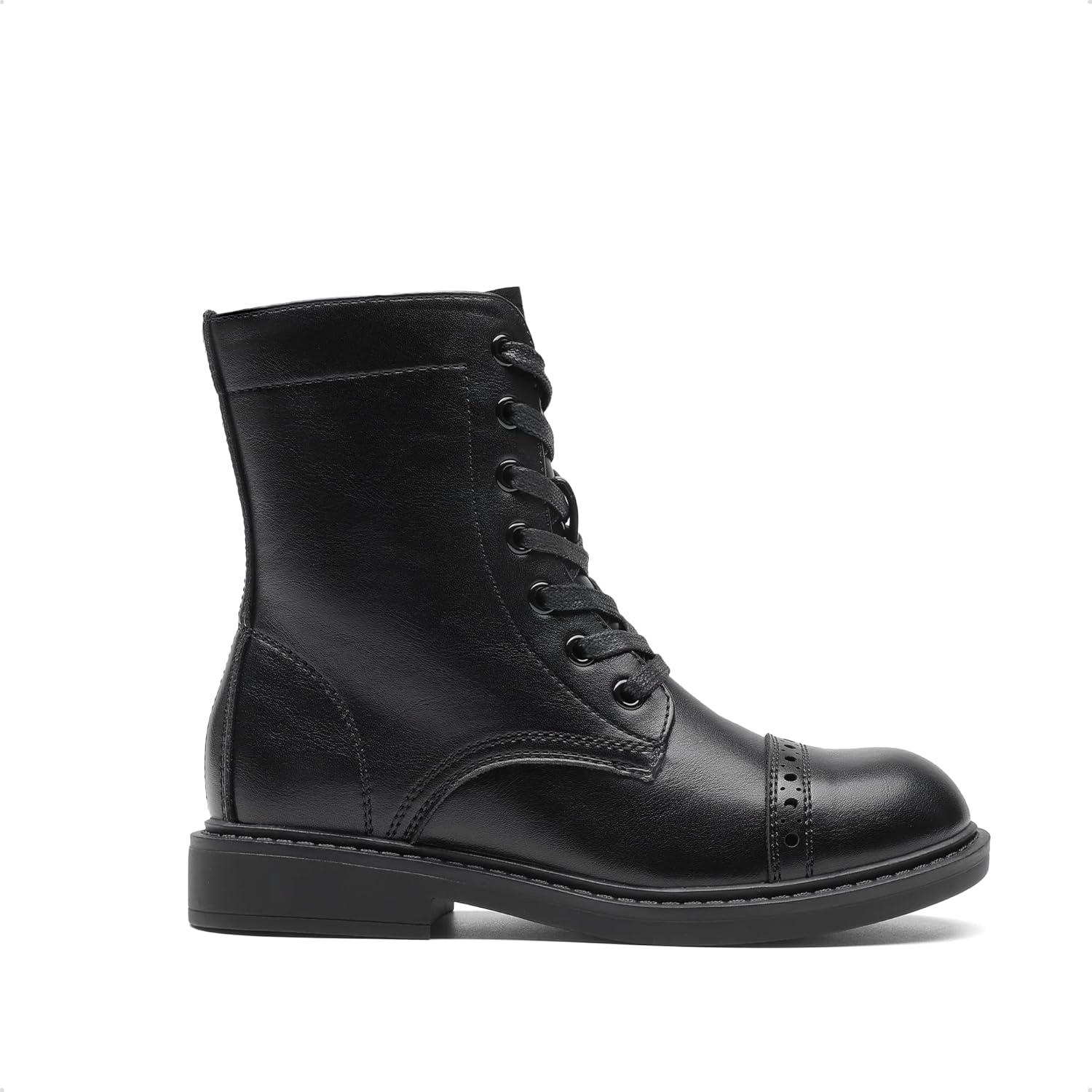 imageDREAM PAIRS Girls Boys Combat Ankle Boots Side Zipper Shoes with Lace Up for ToddlerLittle KidBig KidBlack