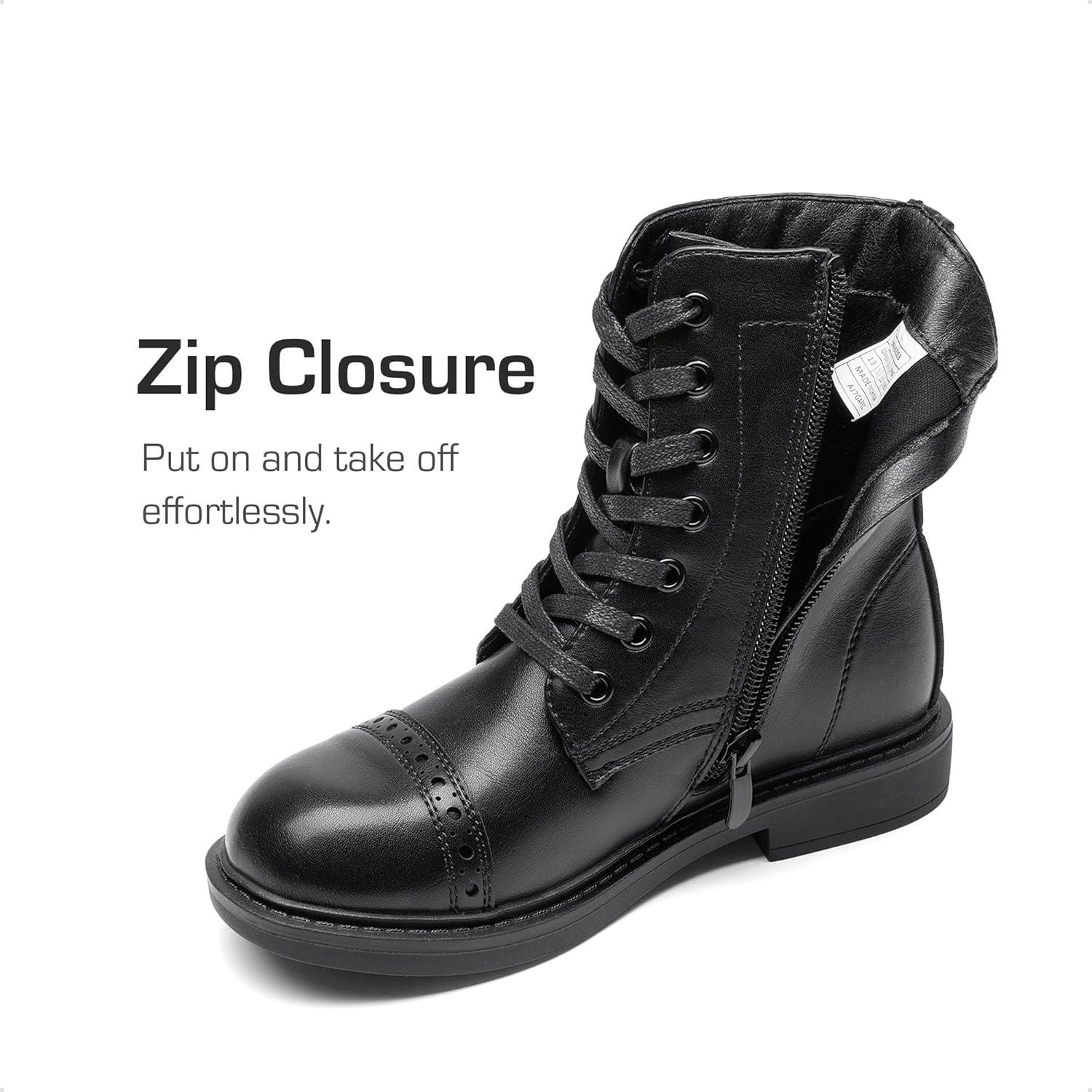 imageDREAM PAIRS Girls Boys Combat Ankle Boots Side Zipper Shoes with Lace Up for ToddlerLittle KidBig KidBlack