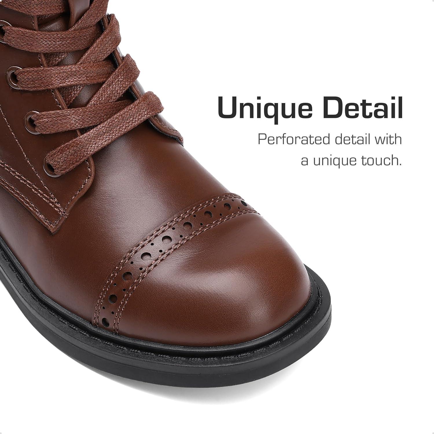 imageDREAM PAIRS Girls Boys Combat Ankle Boots Side Zipper Shoes with Lace Up for ToddlerLittle KidBig KidBrown