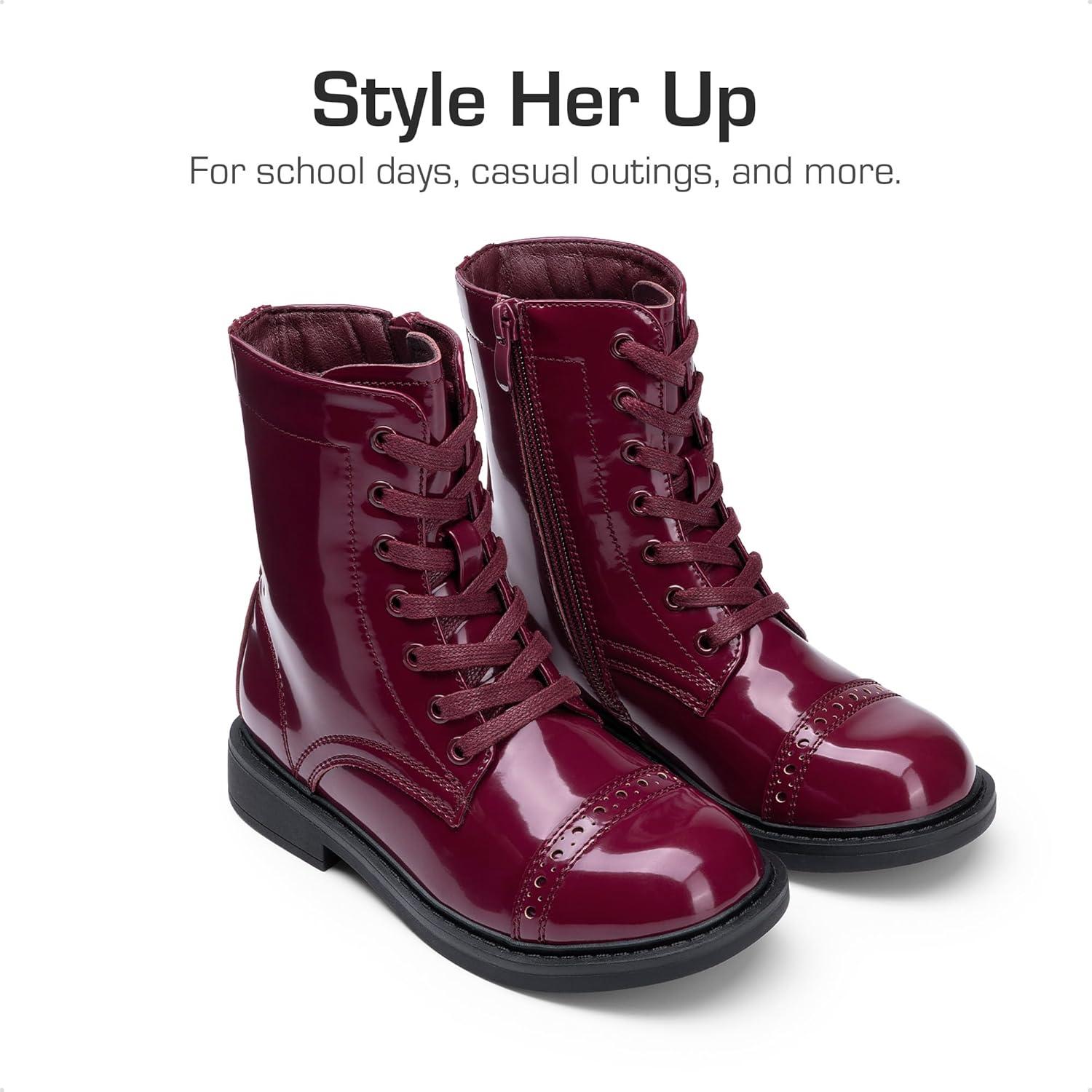 imageDREAM PAIRS Girls Boys Combat Ankle Boots Side Zipper Shoes with Lace Up for ToddlerLittle KidBig KidBurgundy