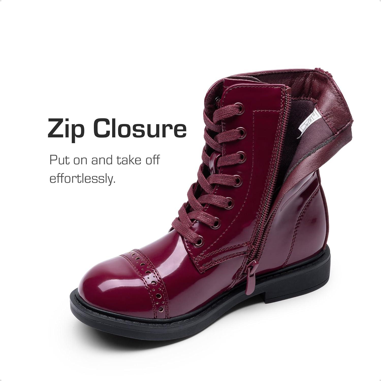 imageDREAM PAIRS Girls Boys Combat Ankle Boots Side Zipper Shoes with Lace Up for ToddlerLittle KidBig KidBurgundy