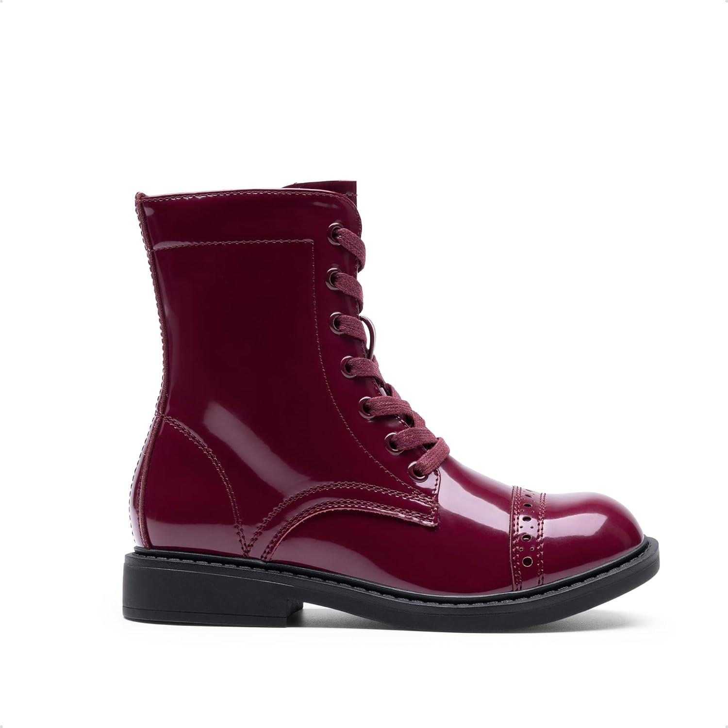 imageDREAM PAIRS Girls Boys Combat Ankle Boots Side Zipper Shoes with Lace Up for ToddlerLittle KidBig KidBurgundy