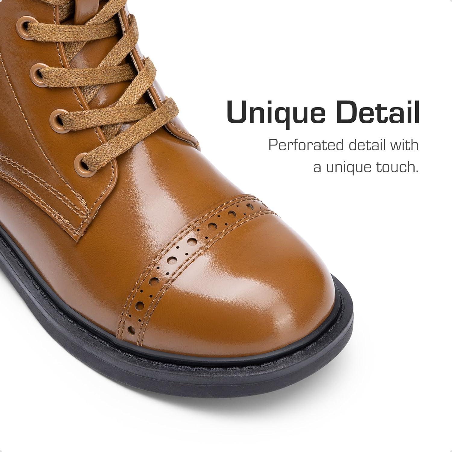 imageDREAM PAIRS Girls Boys Combat Ankle Boots Side Zipper Shoes with Lace Up for ToddlerLittle KidBig KidTan