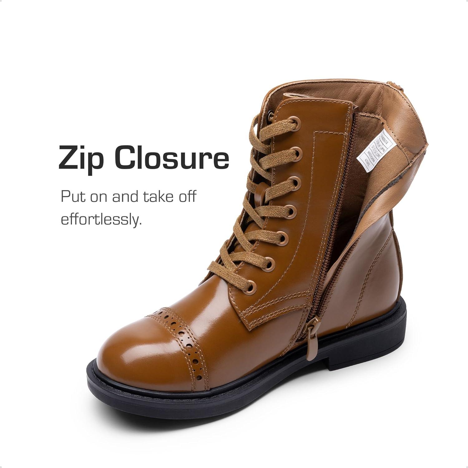 imageDREAM PAIRS Girls Boys Combat Ankle Boots Side Zipper Shoes with Lace Up for ToddlerLittle KidBig KidTan