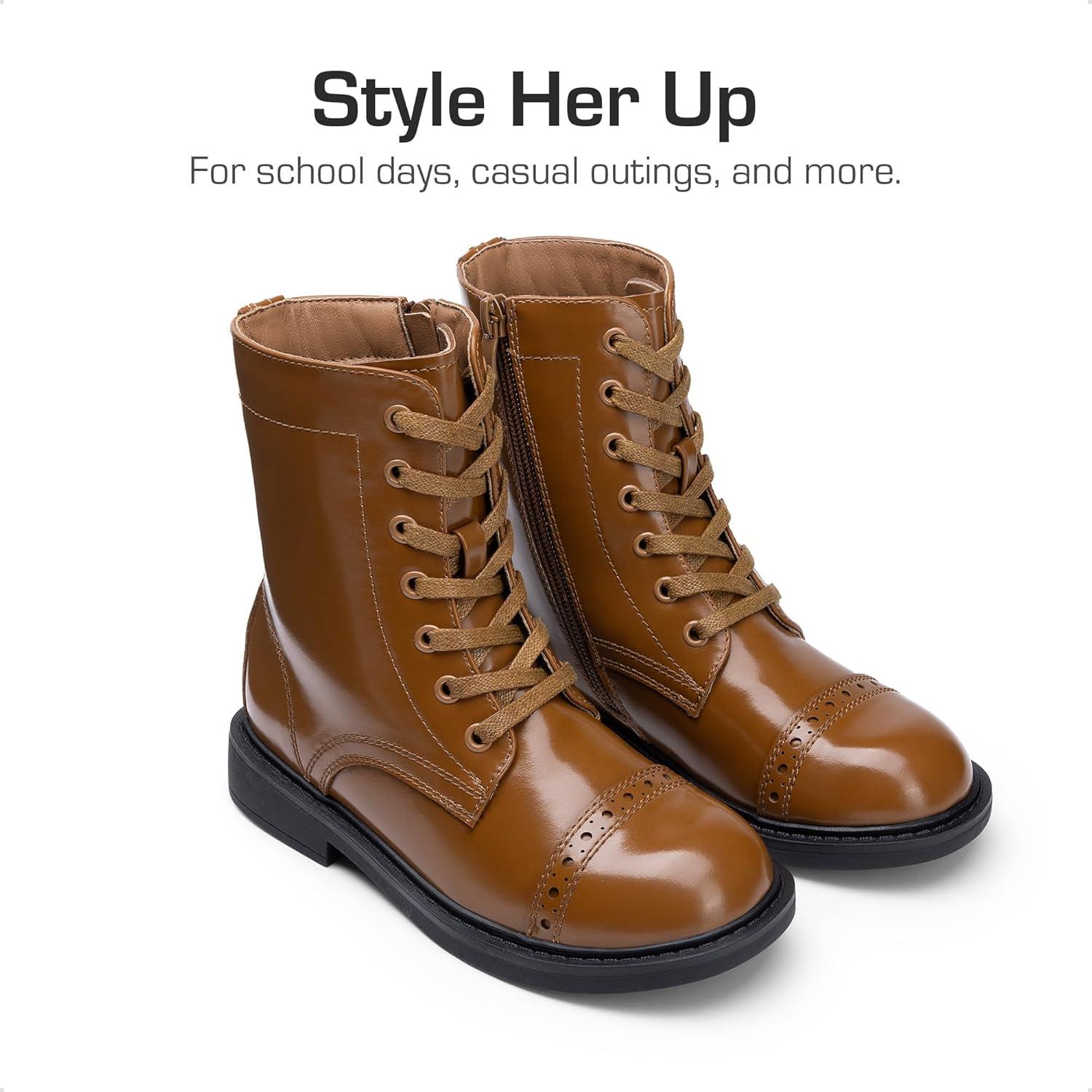 imageDREAM PAIRS Girls Boys Combat Ankle Boots Side Zipper Shoes with Lace Up for ToddlerLittle KidBig KidTan