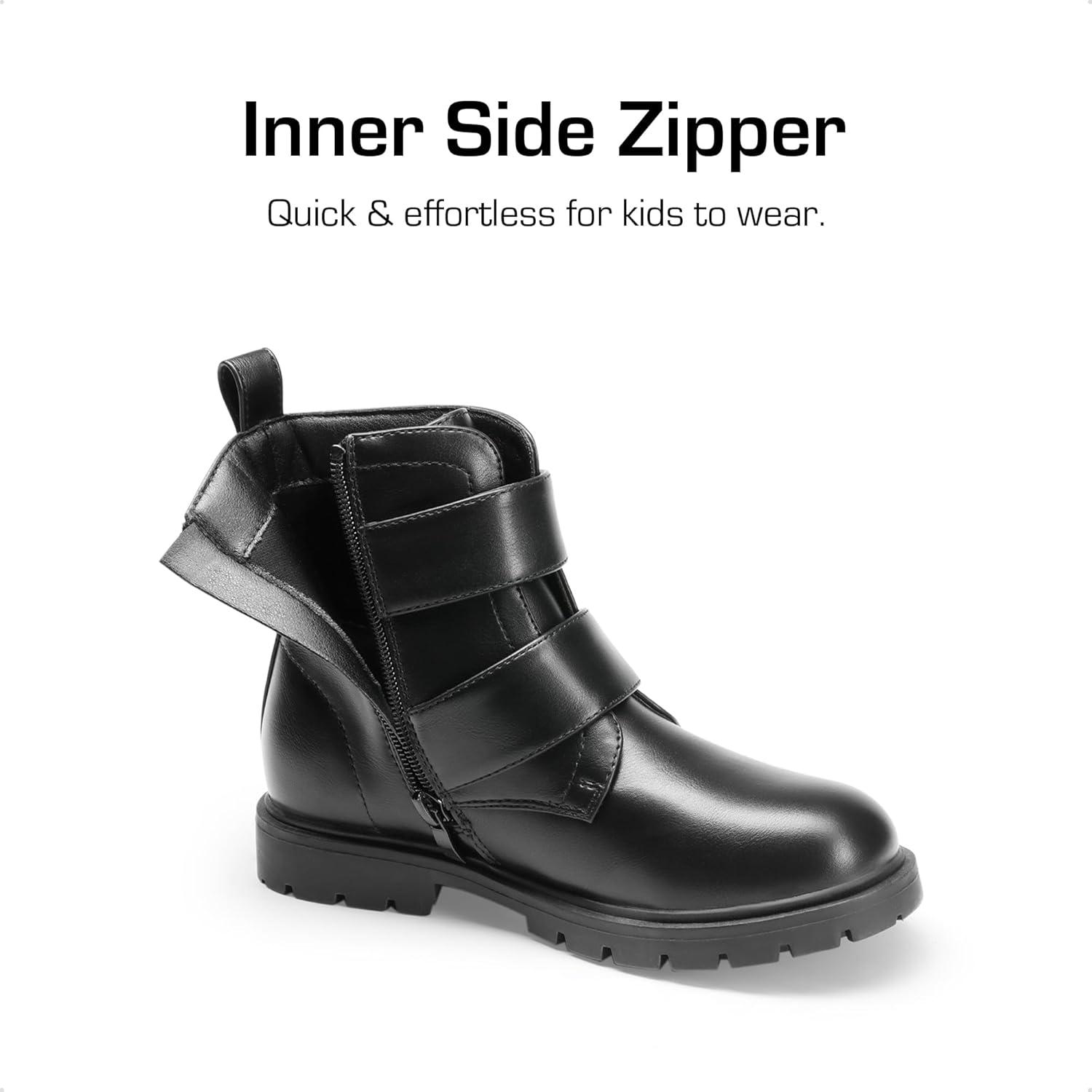 imageDREAM PAIRS Girls Boys Glitter Ankle Boots Side Zipper Combat Shoes with Buckles ToddlerLittle KidBig KidBlackpu