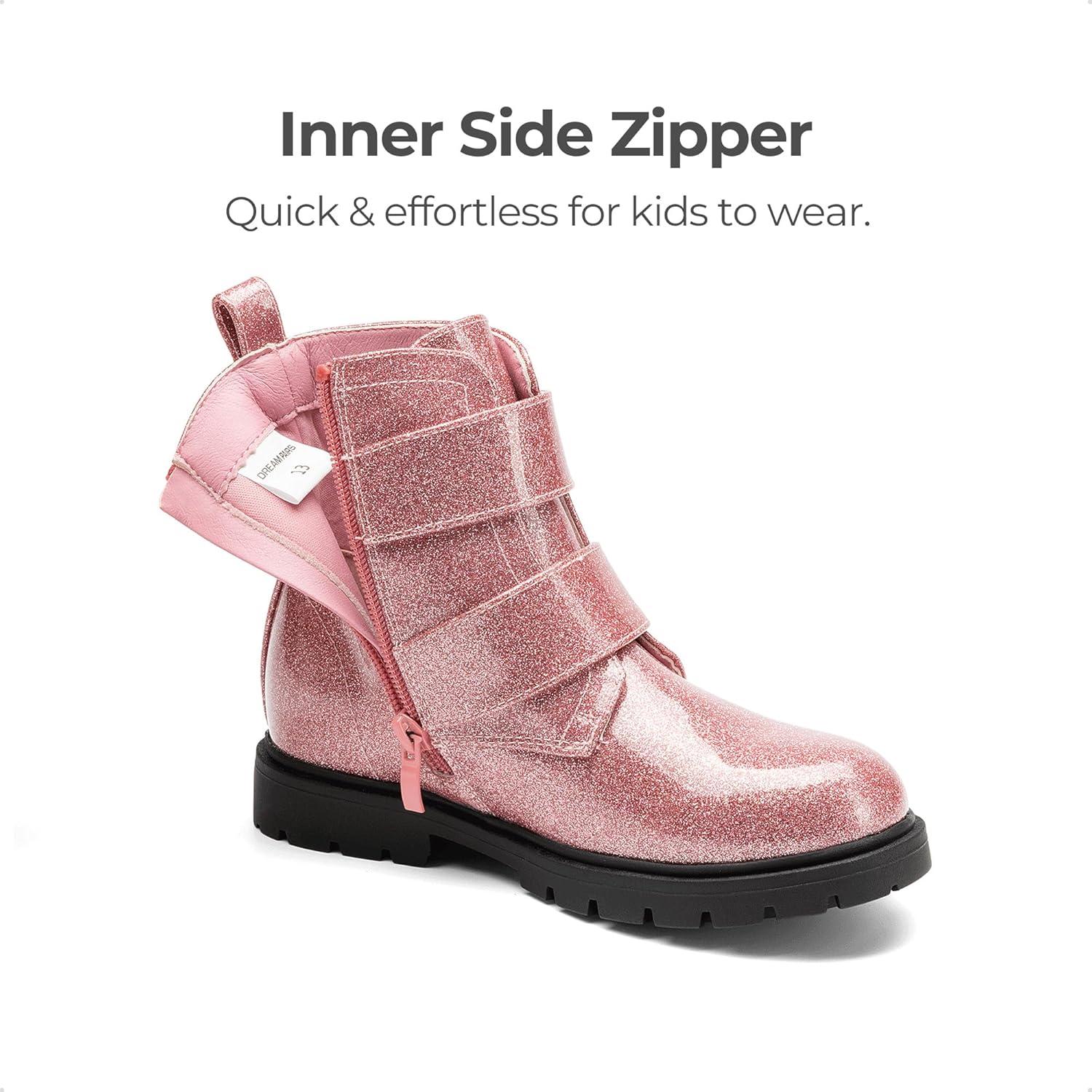 imageDREAM PAIRS Girls Boys Glitter Ankle Boots Side Zipper Combat Shoes with Buckles ToddlerLittle KidBig KidPink