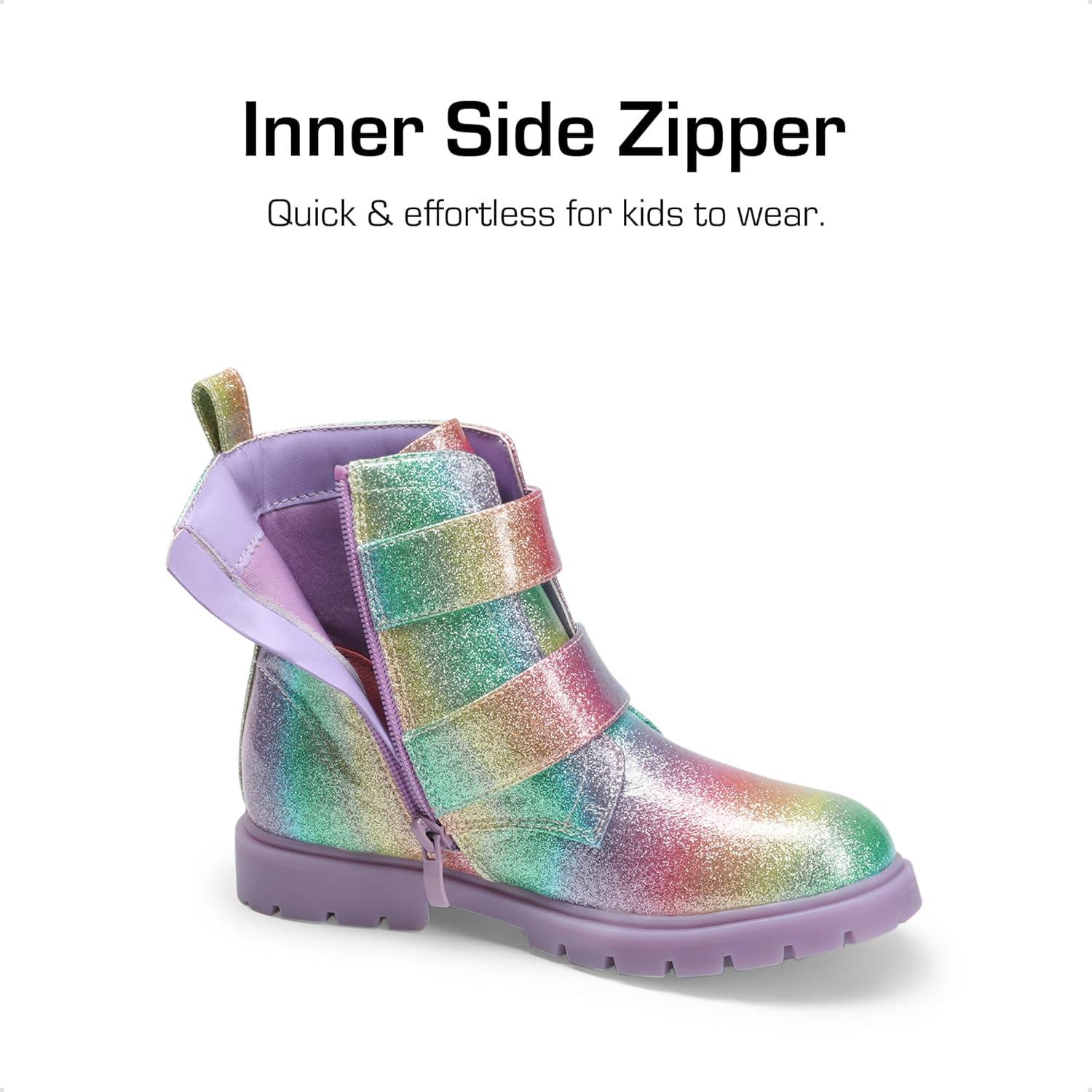 imageDREAM PAIRS Girls Boys Glitter Ankle Boots Side Zipper Combat Shoes with Buckles ToddlerLittle KidBig KidRainbow