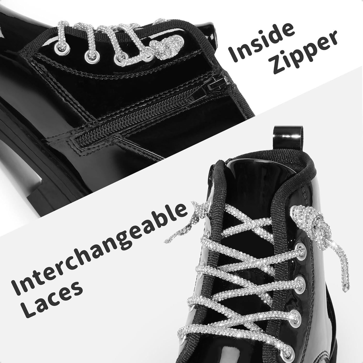 imageDREAM PAIRS Girls Boys Glitter Ankle Boots Side Zipper Combat Shoes with Lace Up for ToddlerLittle KidBig KidBlackpat