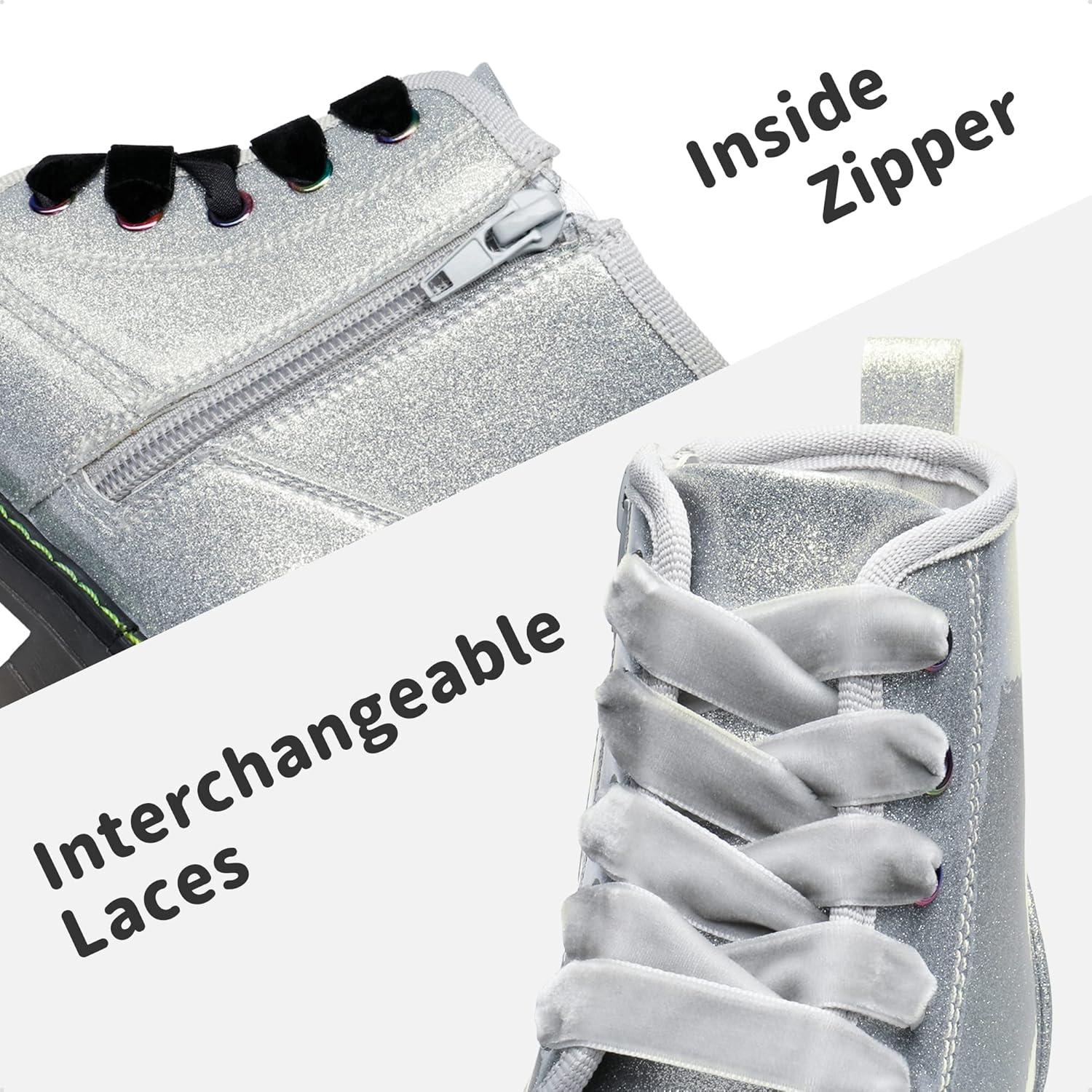 imageDREAM PAIRS Girls Boys Glitter Ankle Boots Side Zipper Combat Shoes with Lace Up for ToddlerLittle KidBig KidSilverPu