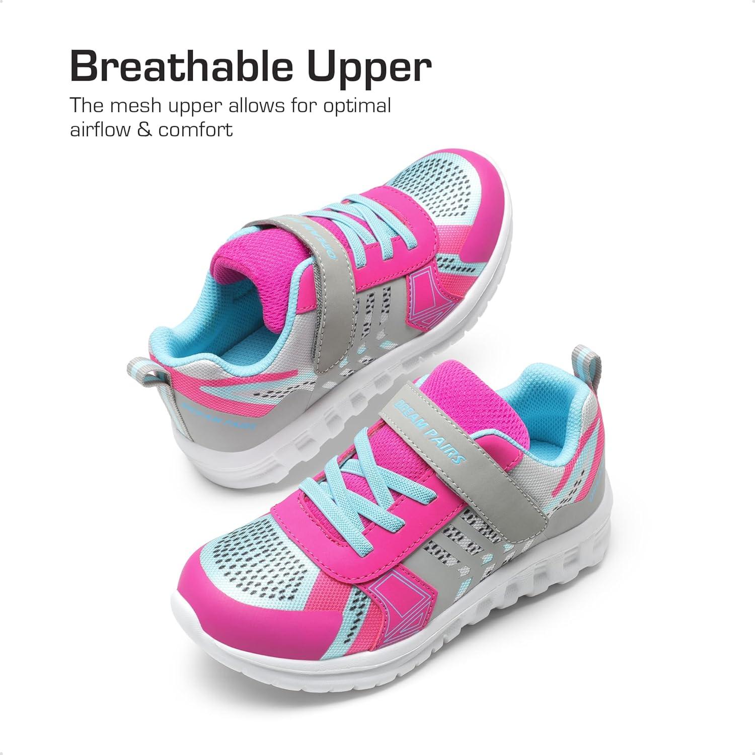 imageDREAM PAIRS Girls Boys Shoes Kids Tennis EZOns Quicksteps School Sneakers Breathable Running Athletic ShoesGreyFuchsiaBlue