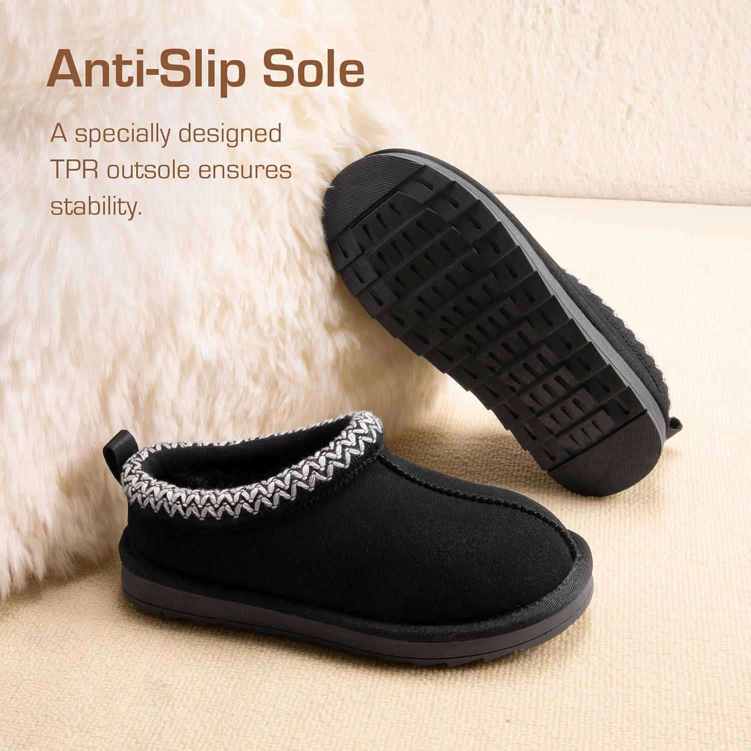 imageDREAM PAIRS Girls Boys Slippers Kids House Fuzzy Indoor Outdoor FuzzyEasy Kids Slipon Slipper for Little Kid Big KidBlack