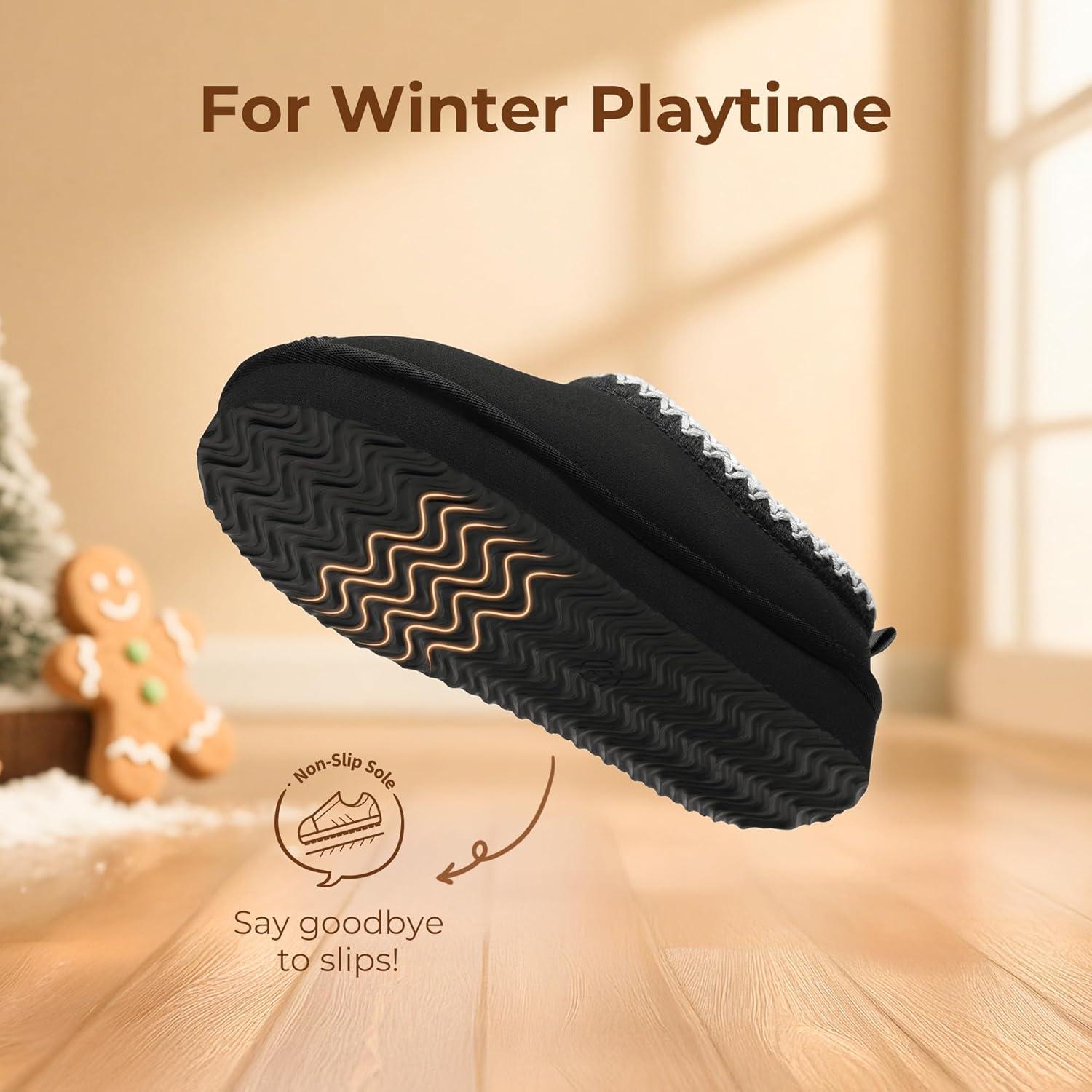 imageDREAM PAIRS Girls Boys Slippers Kids House Fuzzy Platform Indoor Outdoor Kids Slip on Slipper for Little Kid Big KidBlack