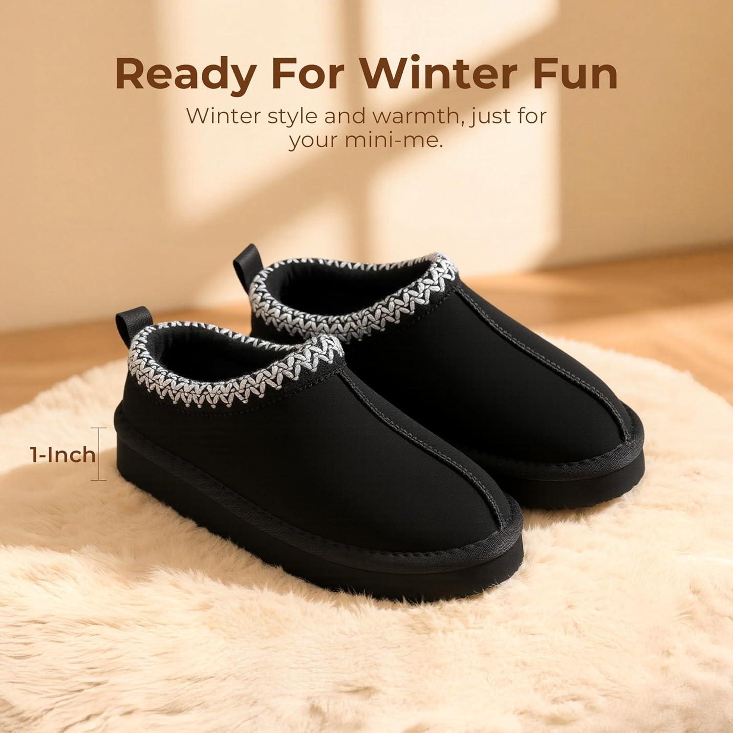 imageDREAM PAIRS Girls Boys Slippers Kids House Fuzzy Platform Indoor Outdoor Kids Slip on Slipper for Little Kid Big KidBlack
