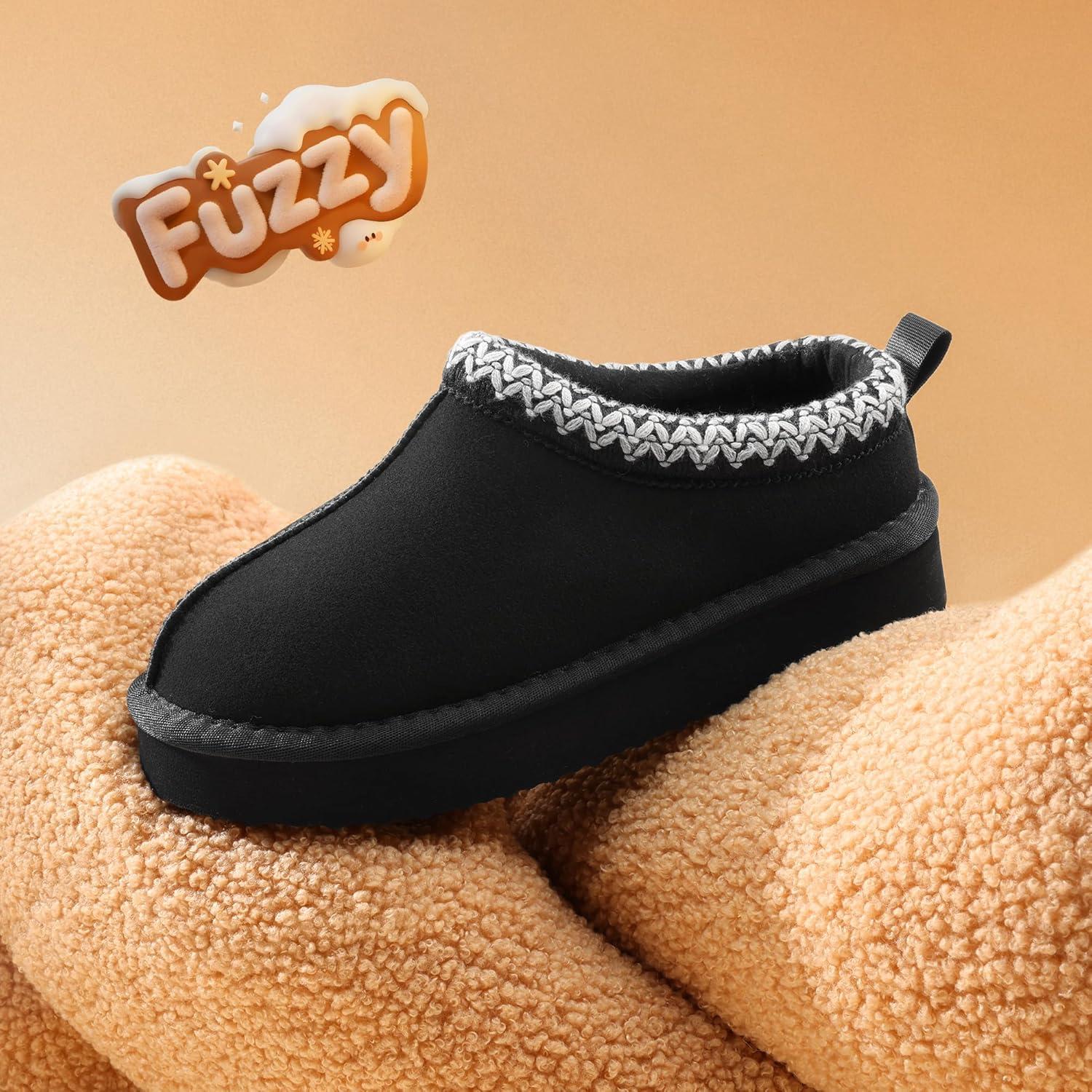 imageDREAM PAIRS Girls Boys Slippers Kids House Fuzzy Platform Indoor Outdoor Kids Slip on Slipper for Little Kid Big KidBlack