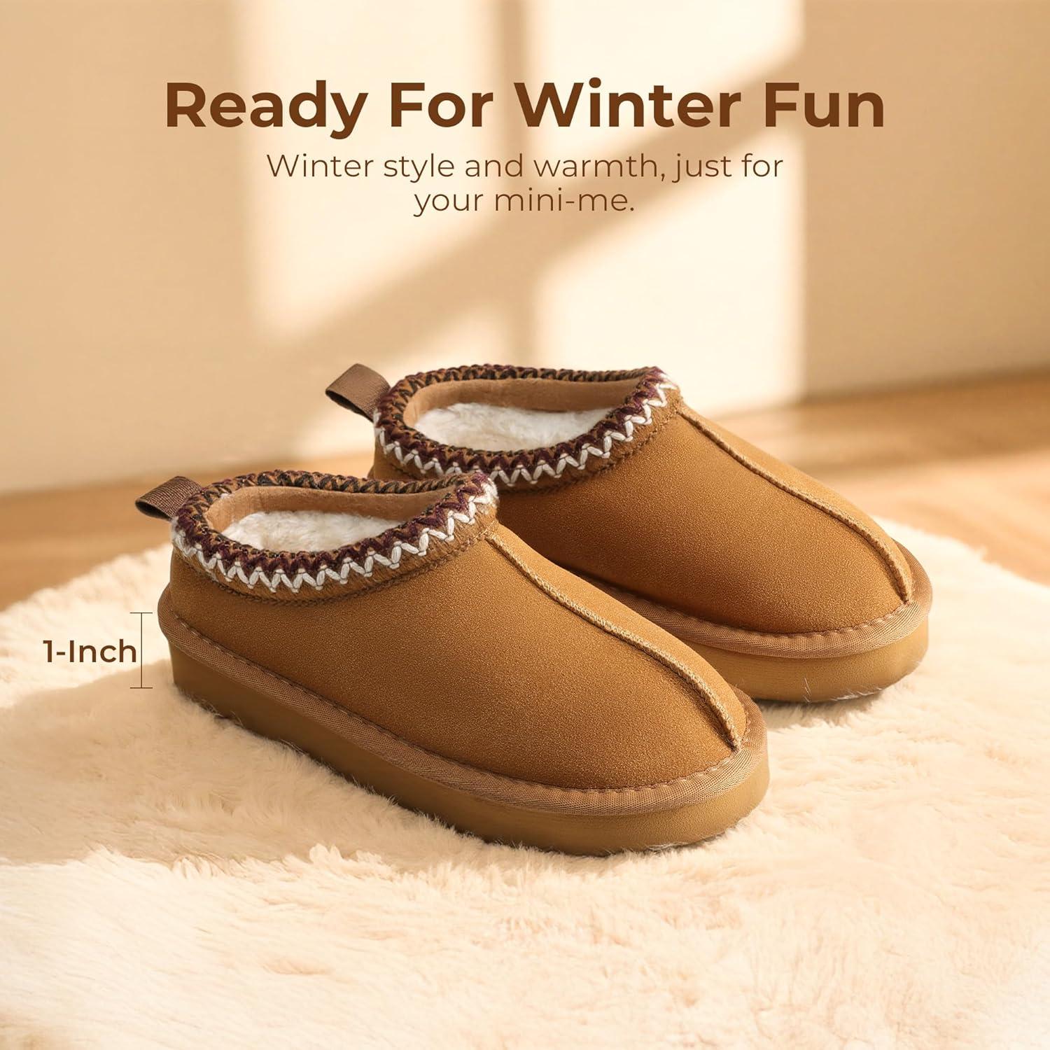 imageDREAM PAIRS Girls Boys Slippers Kids House Fuzzy Platform Indoor Outdoor Kids Slip on Slipper for Little Kid Big KidCamel