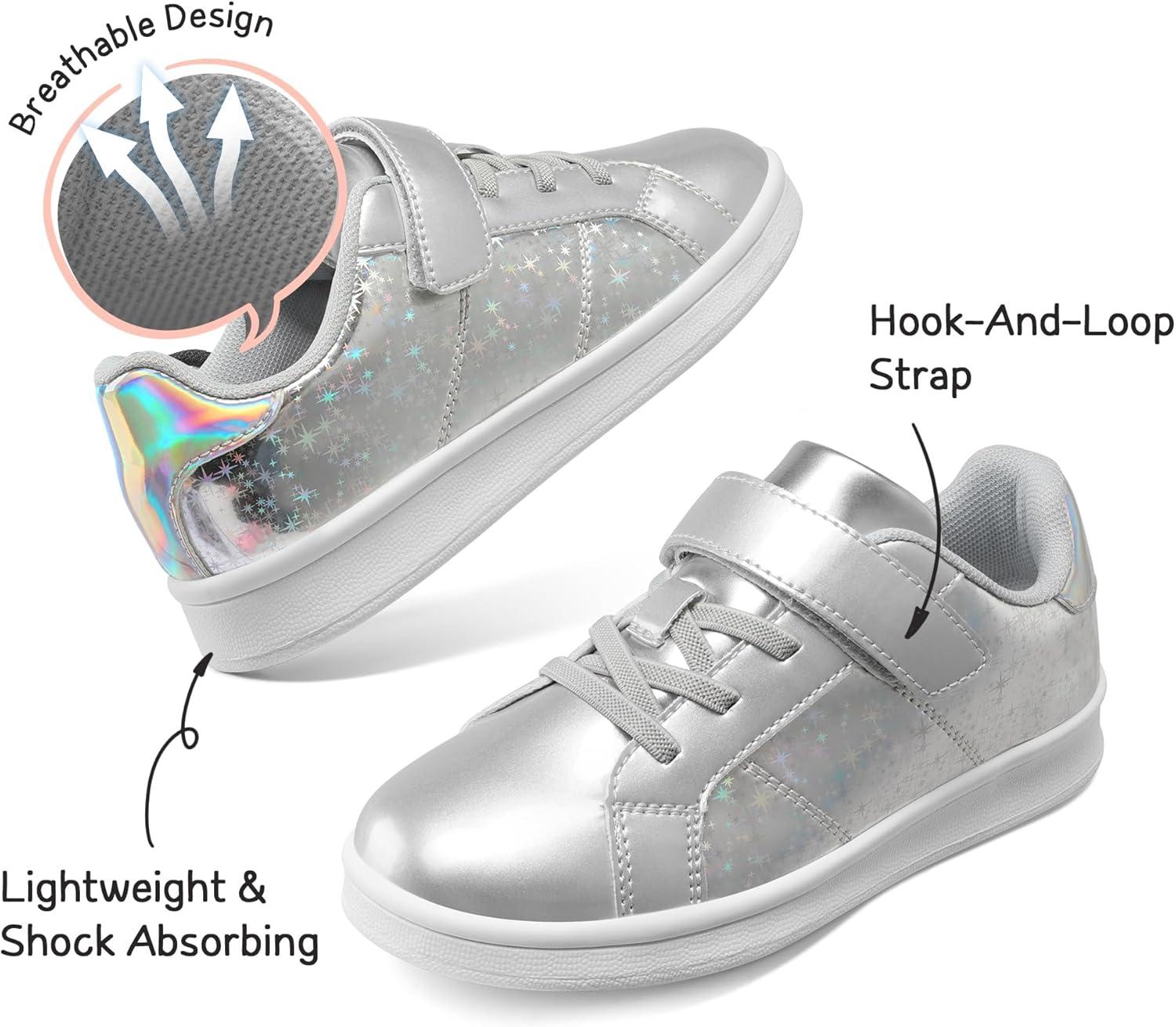 imageDREAM PAIRS Girls Boys Sneakers Tennis School Shoes Casual Walking Storybook Footwear for LittleBig KidsSilver