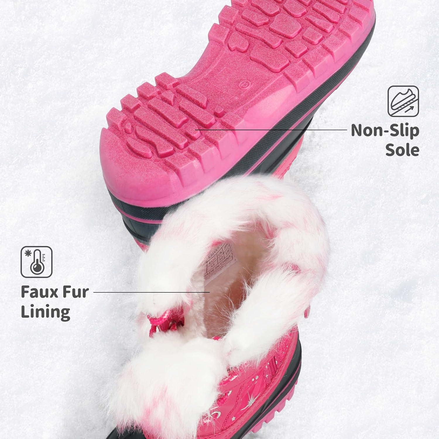 imageDREAM PAIRS Girls Boys Snow Boots WaterResistant Outdoor Warm Cozy AntiSlip Mid Calf Faux Fur Lining Winter Shoes for LittleBig KidsFuchsia