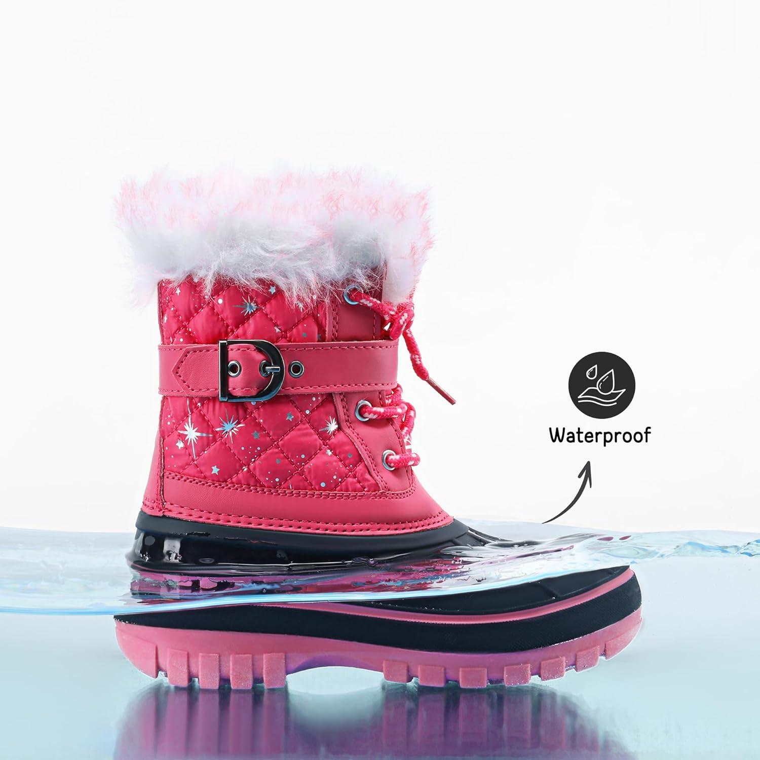 imageDREAM PAIRS Girls Boys Snow Boots WaterResistant Outdoor Warm Cozy AntiSlip Mid Calf Faux Fur Lining Winter Shoes for LittleBig KidsFuchsia