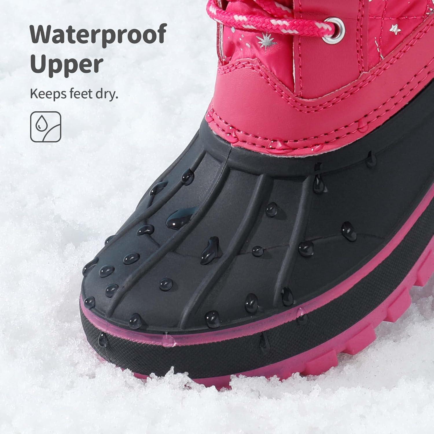 imageDREAM PAIRS Girls Boys Snow Boots WaterResistant Outdoor Warm Cozy AntiSlip Mid Calf Faux Fur Lining Winter Shoes for LittleBig KidsFuchsia