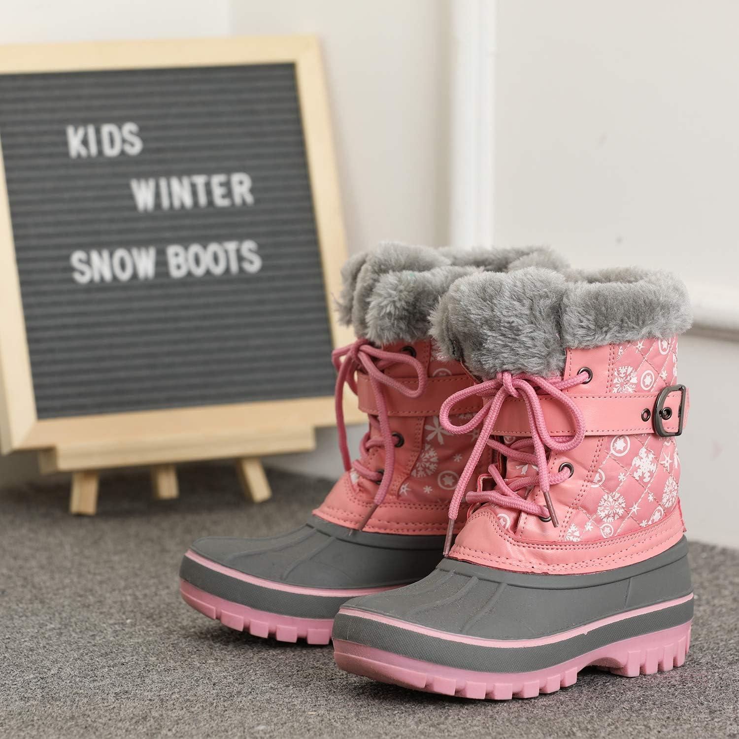 imageDREAM PAIRS Girls Boys Snow Boots WaterResistant Outdoor Warm Cozy AntiSlip Mid Calf Faux Fur Lining Winter Shoes for LittleBig KidsPink