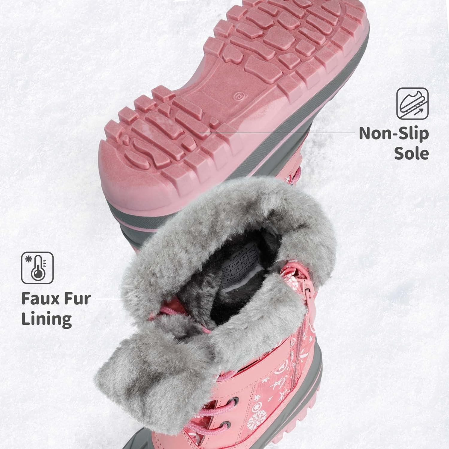 imageDREAM PAIRS Girls Boys Snow Boots WaterResistant Outdoor Warm Cozy AntiSlip Mid Calf Faux Fur Lining Winter Shoes for LittleBig KidsPink