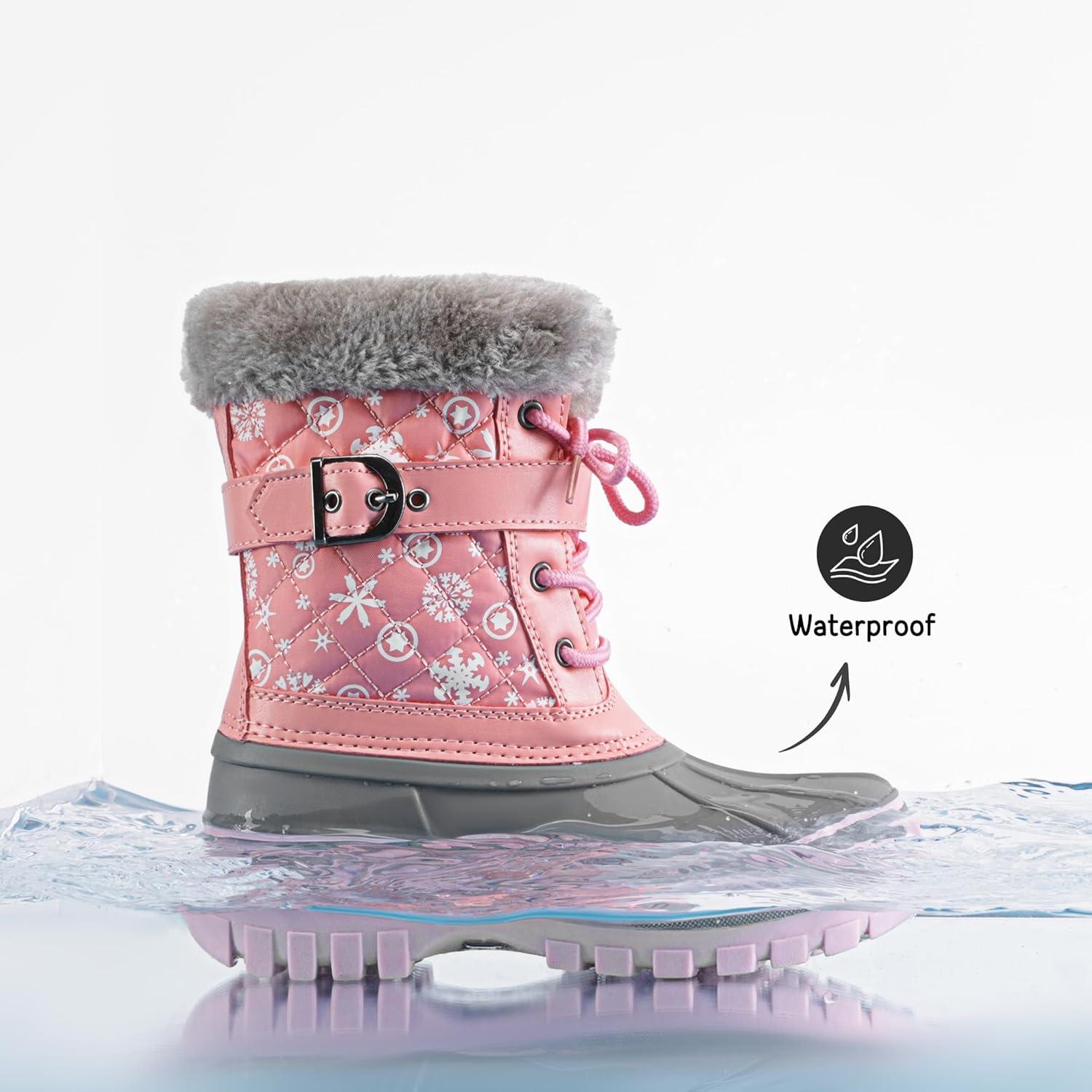 imageDREAM PAIRS Girls Boys Snow Boots WaterResistant Outdoor Warm Cozy AntiSlip Mid Calf Faux Fur Lining Winter Shoes for LittleBig KidsPink