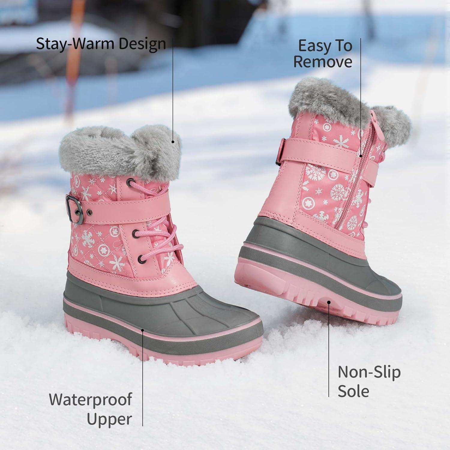 imageDREAM PAIRS Girls Boys Snow Boots WaterResistant Outdoor Warm Cozy AntiSlip Mid Calf Faux Fur Lining Winter Shoes for LittleBig KidsPink
