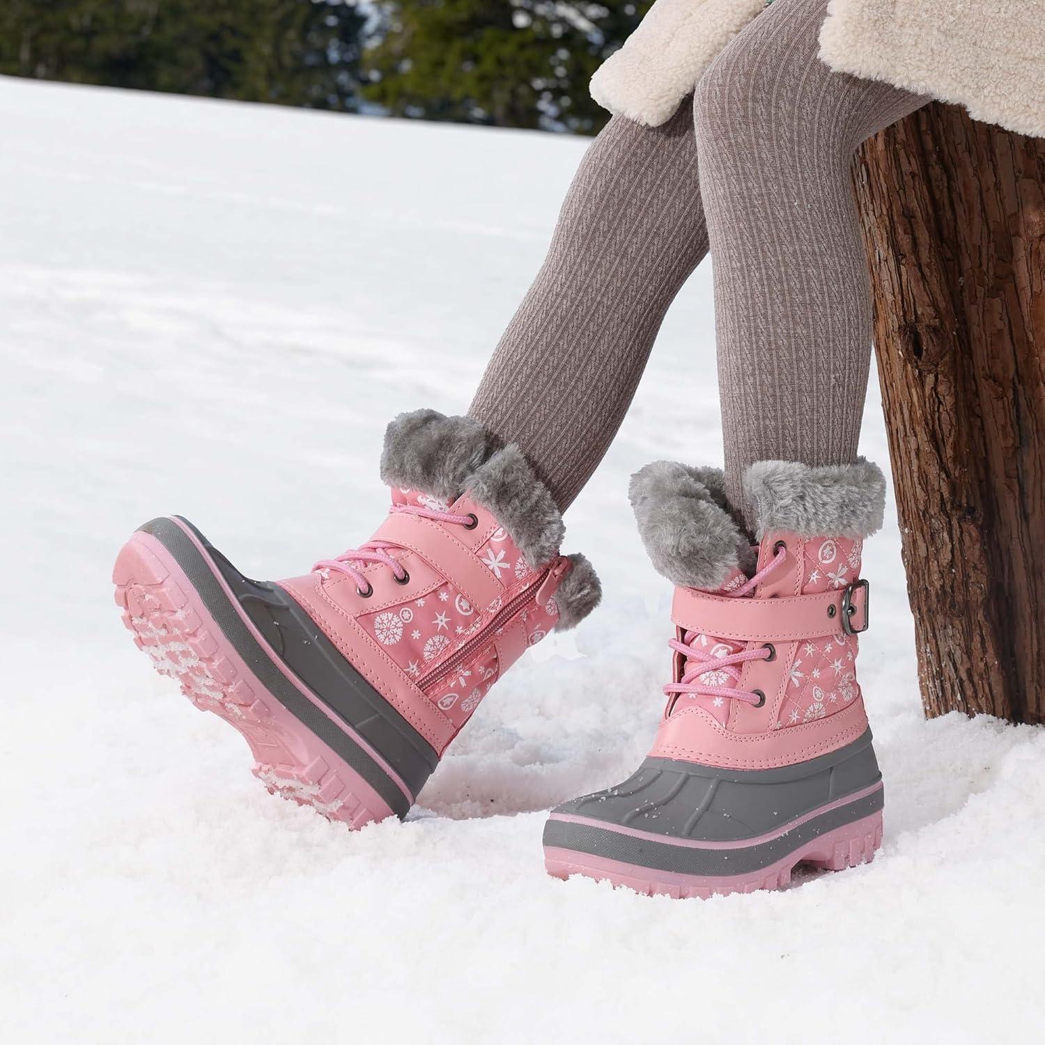 imageDREAM PAIRS Girls Boys Snow Boots WaterResistant Outdoor Warm Cozy AntiSlip Mid Calf Faux Fur Lining Winter Shoes for LittleBig KidsPink