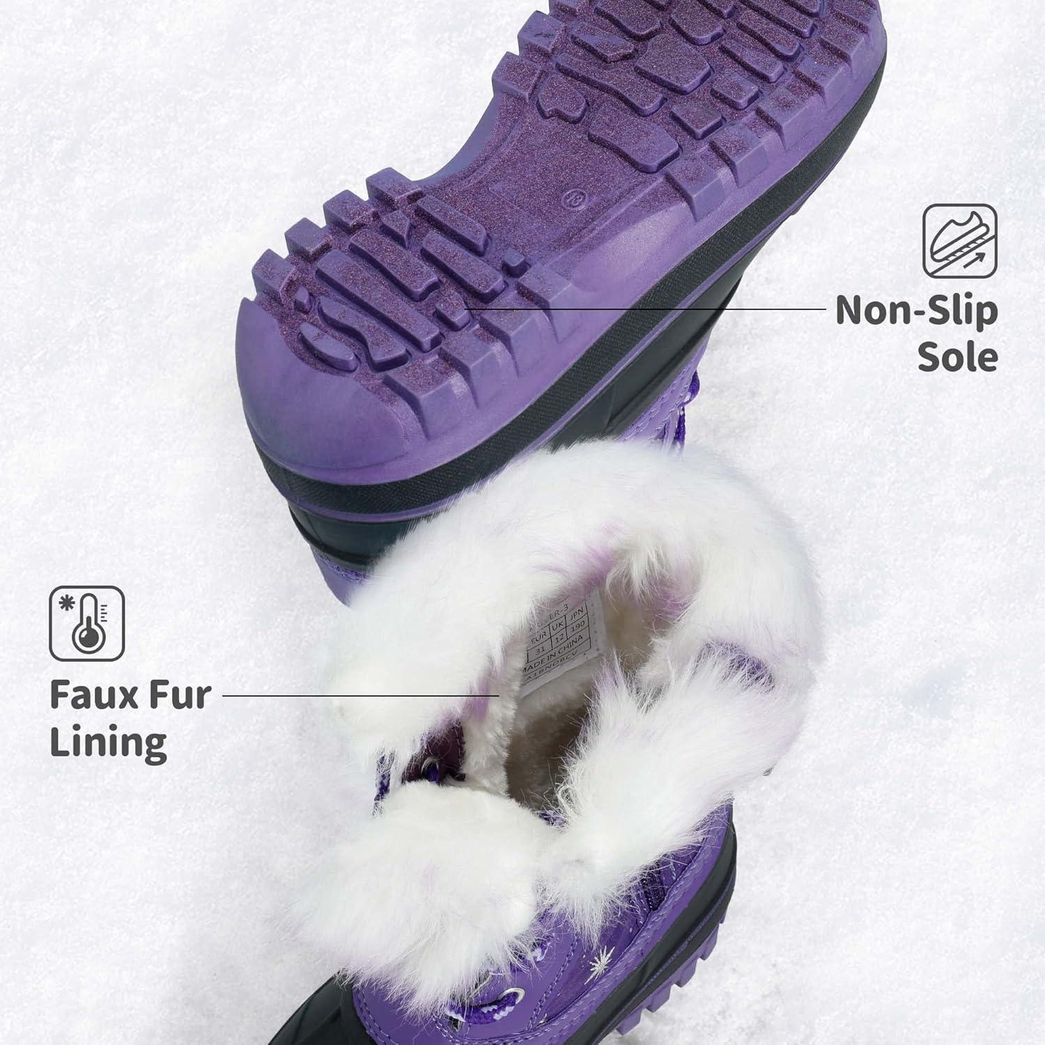 imageDREAM PAIRS Girls Boys Snow Boots WaterResistant Outdoor Warm Cozy AntiSlip Mid Calf Faux Fur Lining Winter Shoes for LittleBig KidsPurple