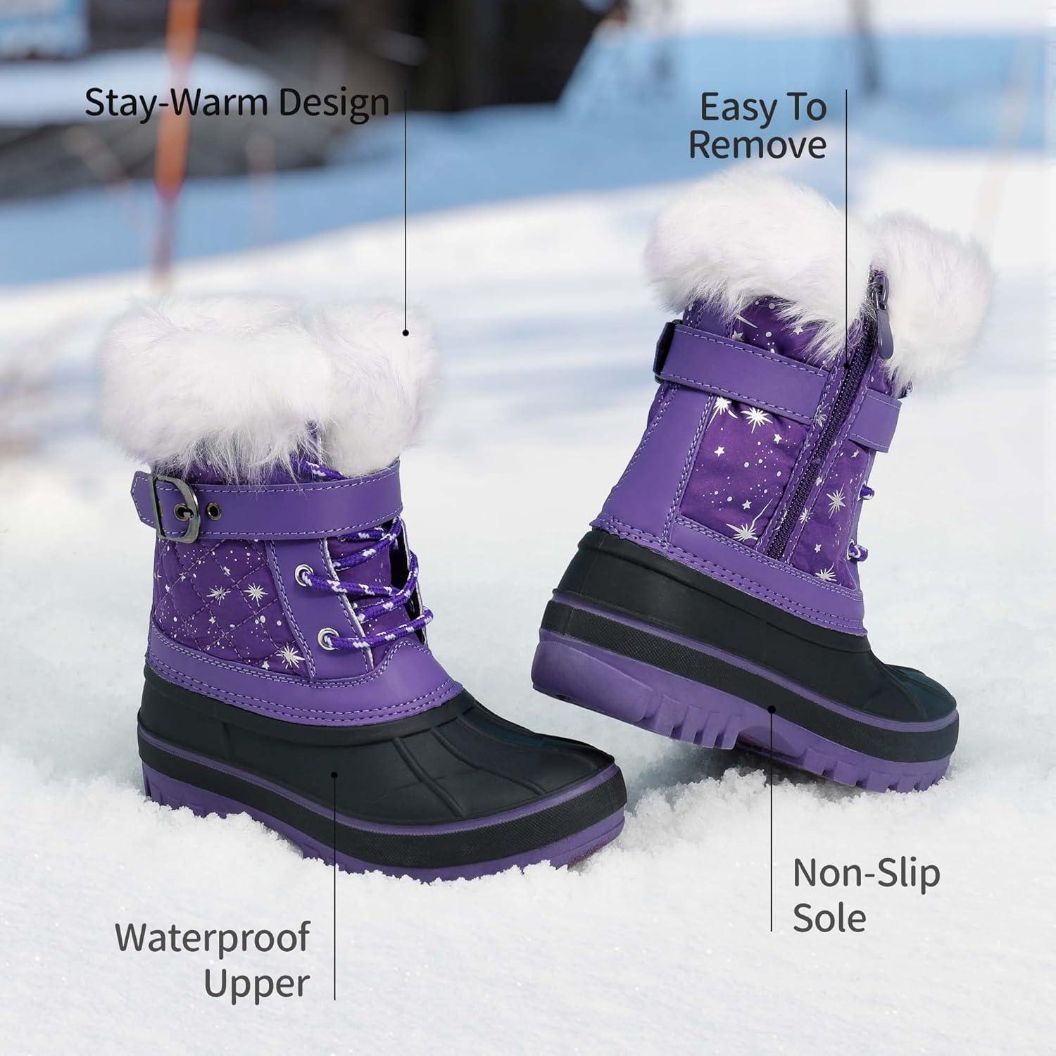 imageDREAM PAIRS Girls Boys Snow Boots WaterResistant Outdoor Warm Cozy AntiSlip Mid Calf Faux Fur Lining Winter Shoes for LittleBig KidsPurple