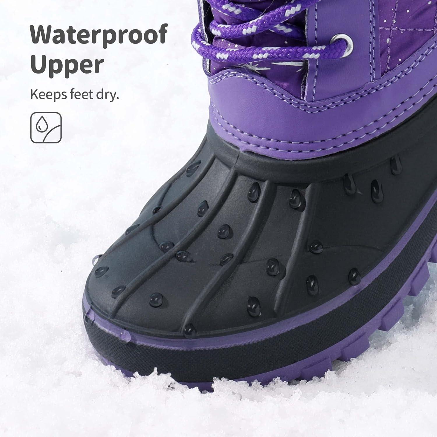 imageDREAM PAIRS Girls Boys Snow Boots WaterResistant Outdoor Warm Cozy AntiSlip Mid Calf Faux Fur Lining Winter Shoes for LittleBig KidsPurple