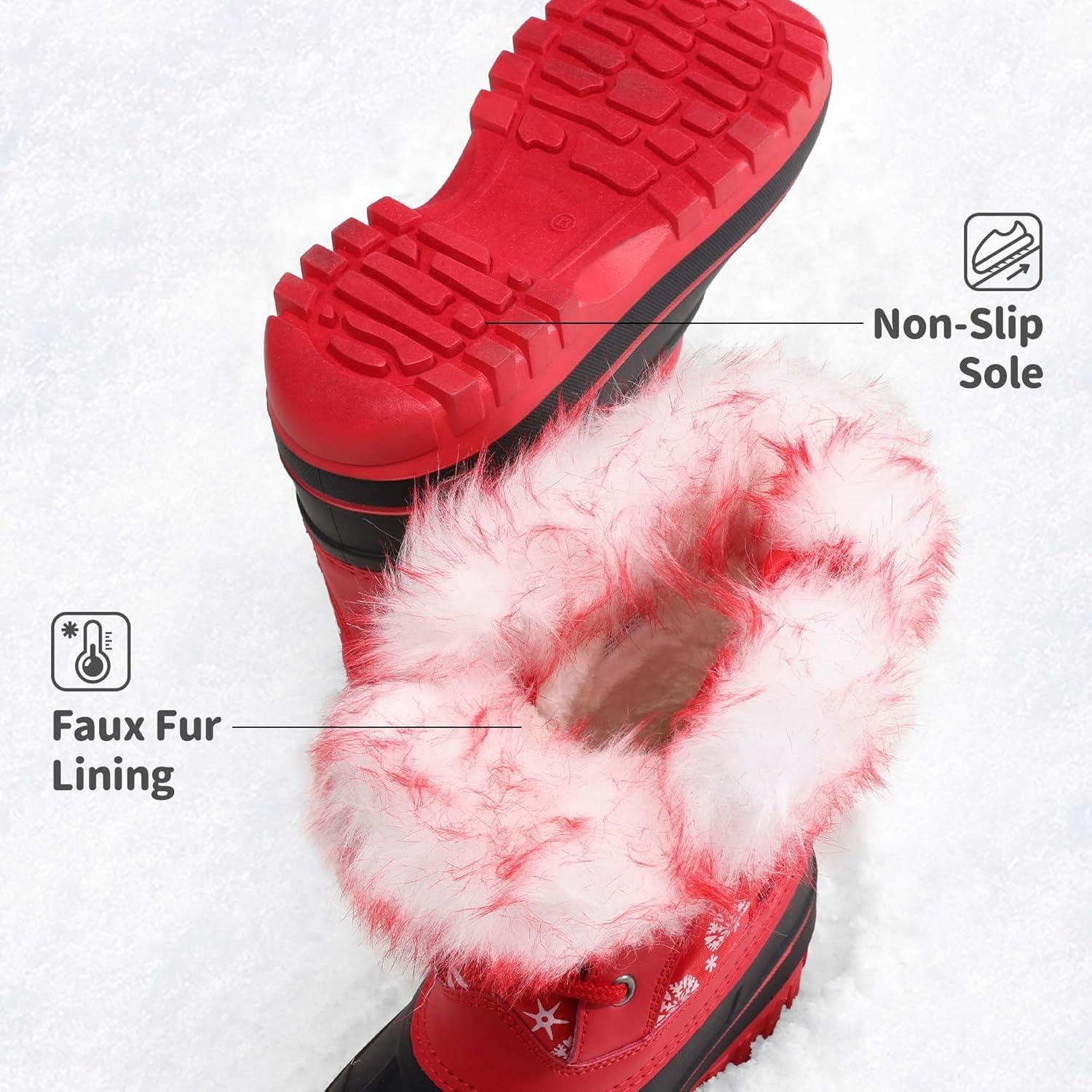 imageDREAM PAIRS Girls Boys Snow Boots WaterResistant Outdoor Warm Cozy AntiSlip Mid Calf Faux Fur Lining Winter Shoes for LittleBig KidsRedBlack